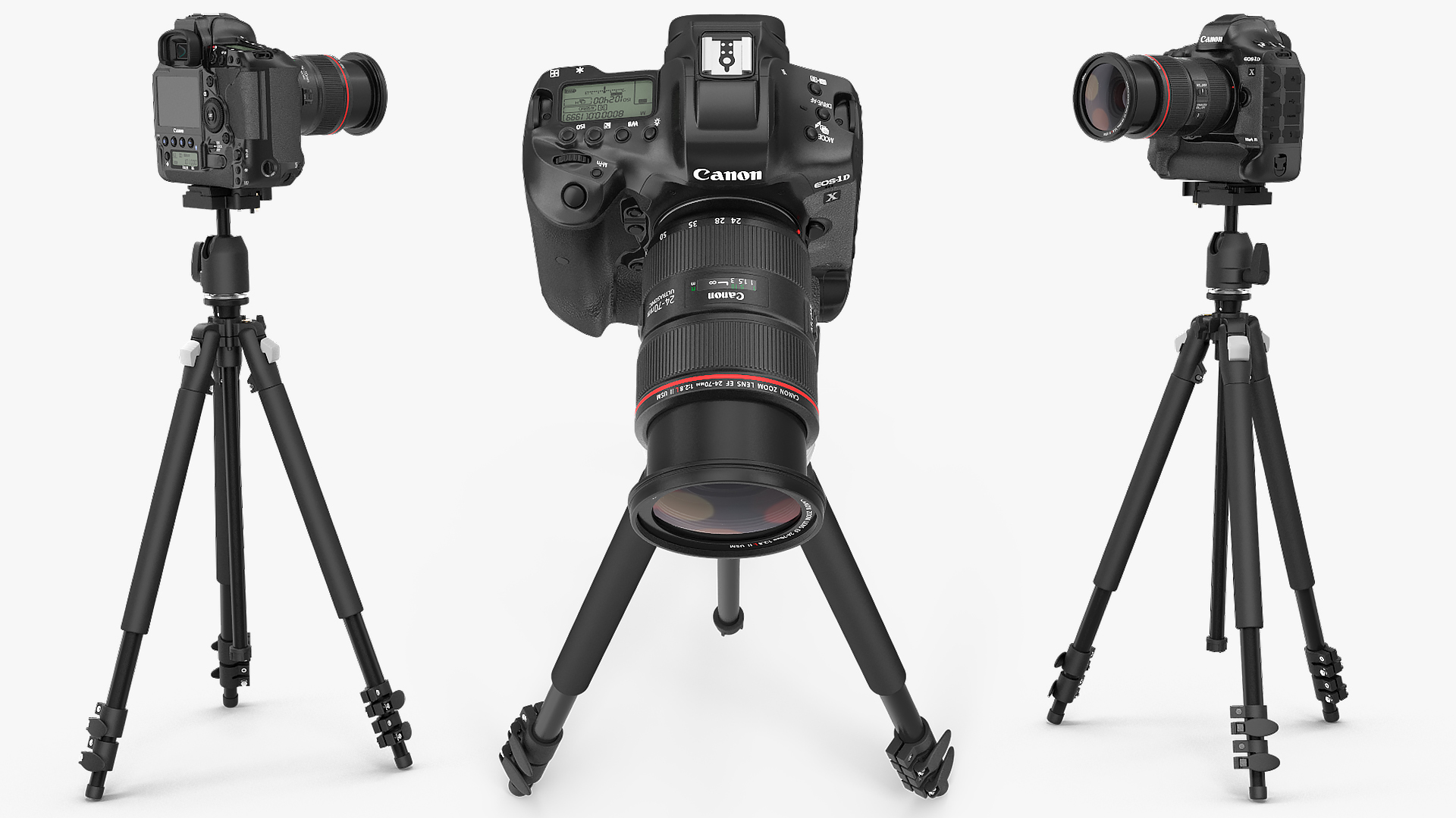 3D model Canon 1DX with Zoom Lens 24 70 on Tripod