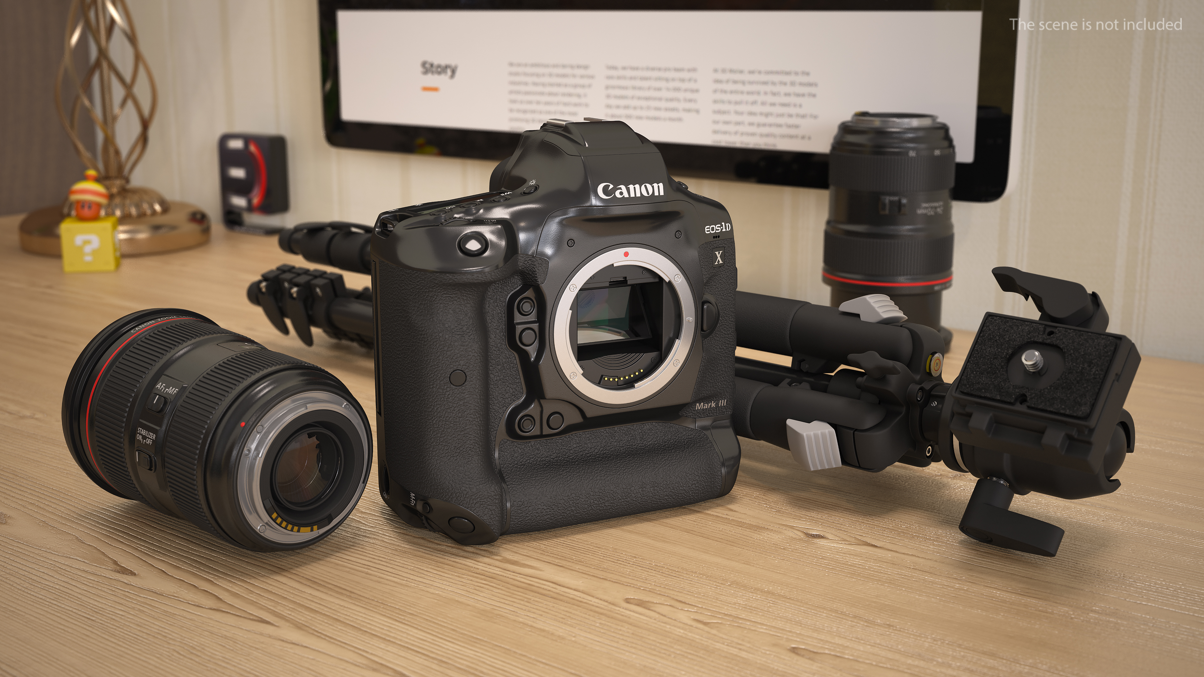 3D model Canon 1DX with Zoom Lens 24 70 on Tripod