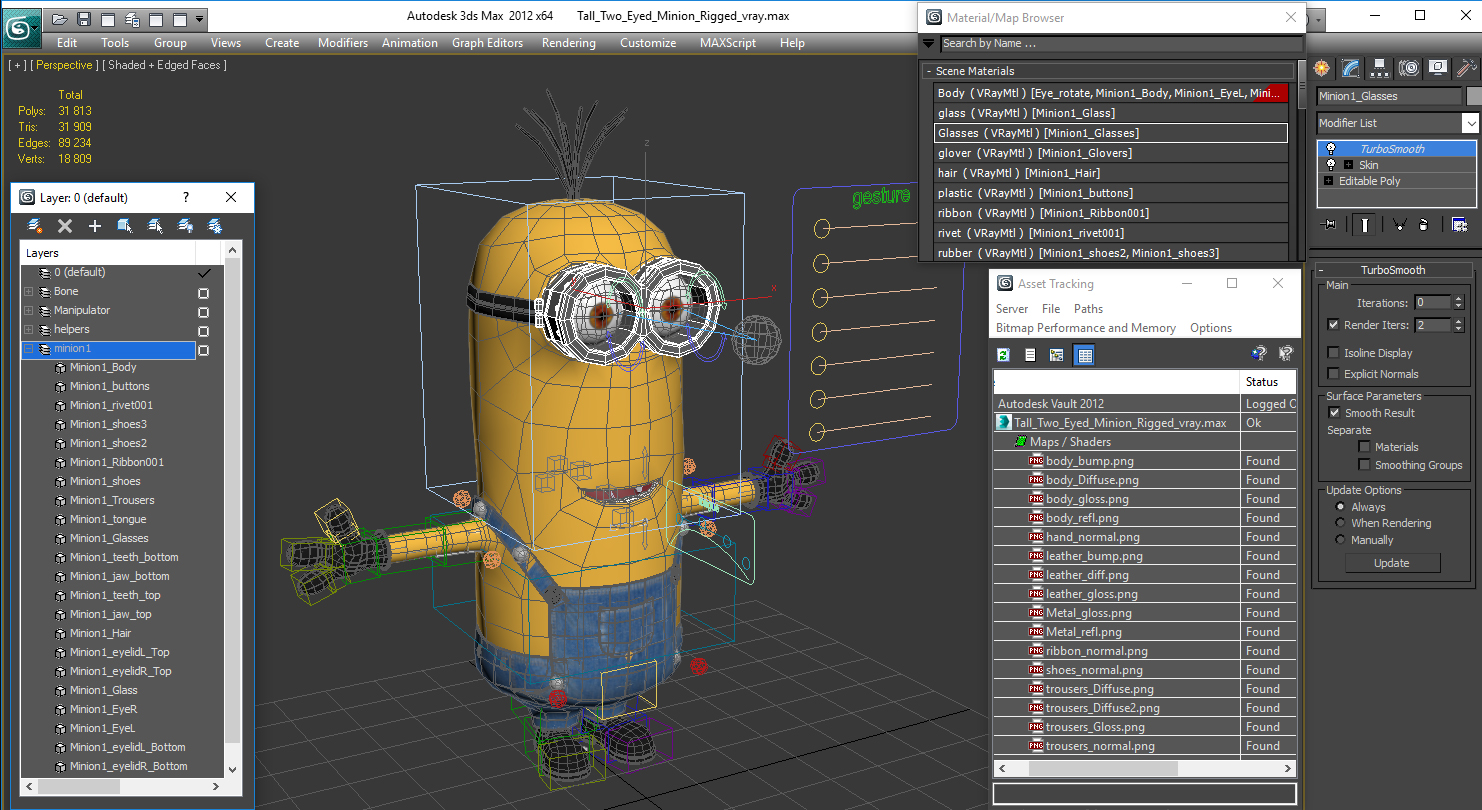 Tall Two Eyed Minion Rigged 3D