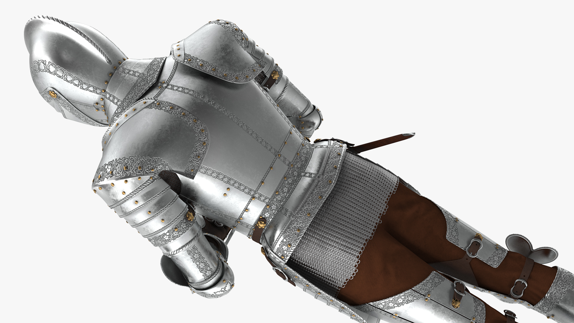 Polished Knight Plate Armor standing with Zweihander 3D