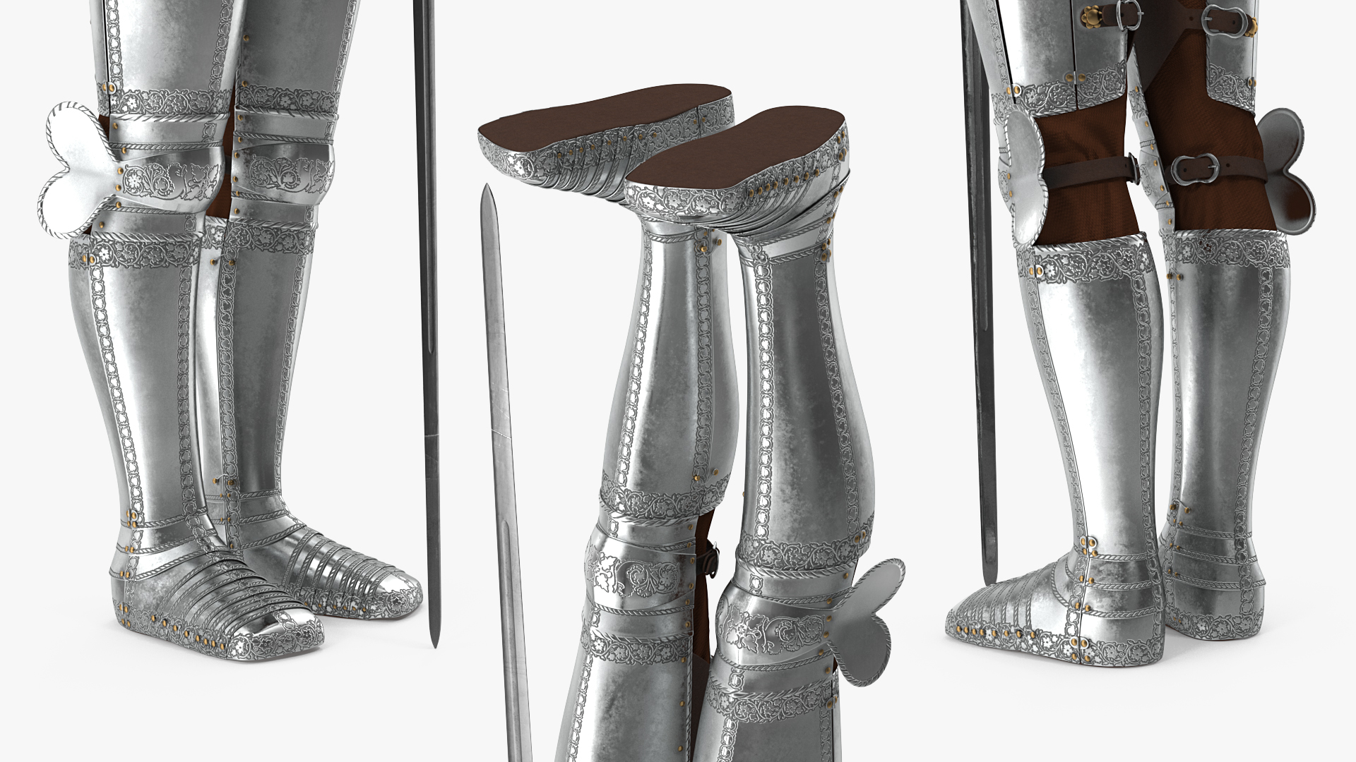Polished Knight Plate Armor standing with Zweihander 3D