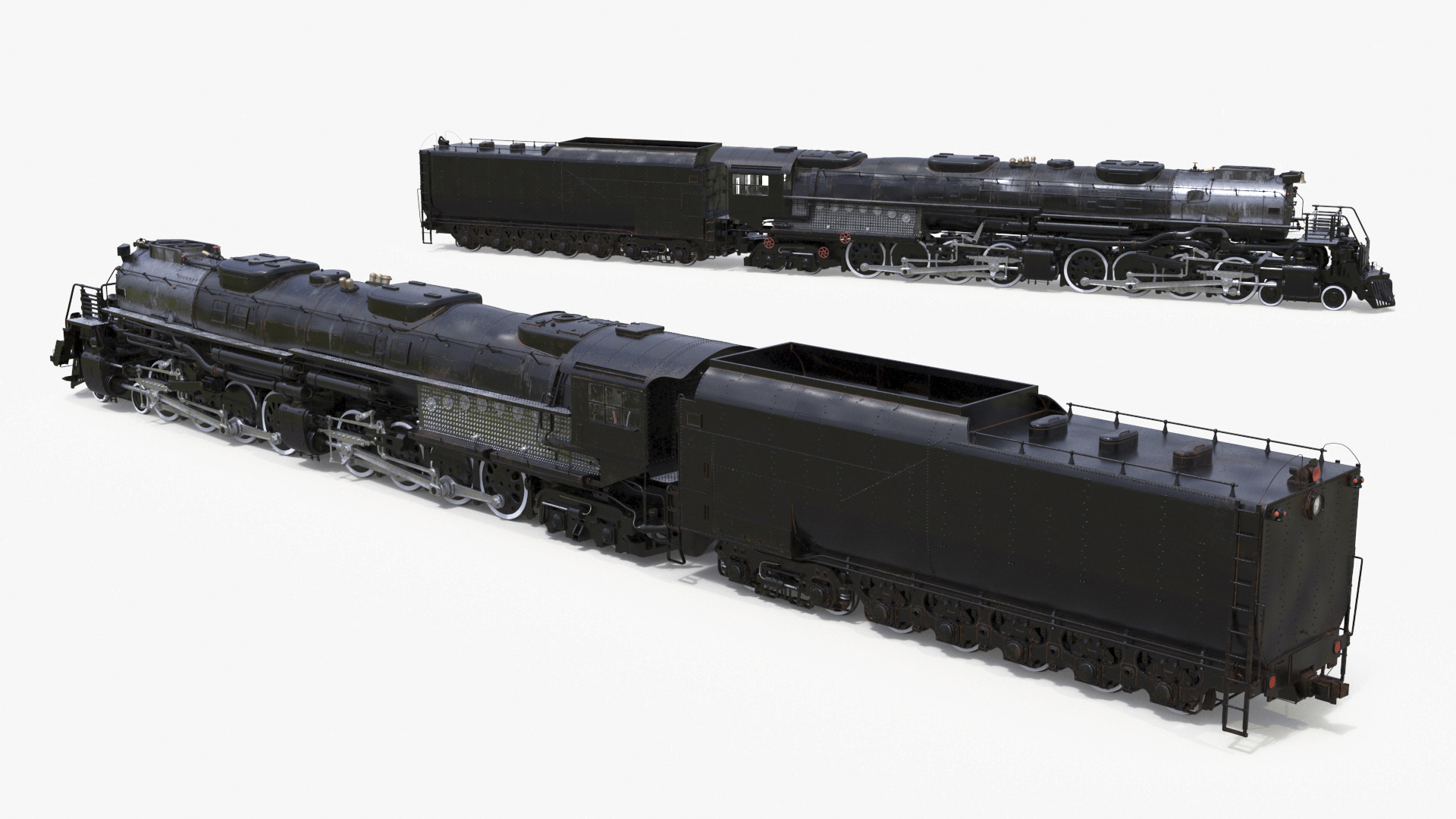 Vintage Locomotive with Trailed Tender Rigged for Cinema 4D 3D model