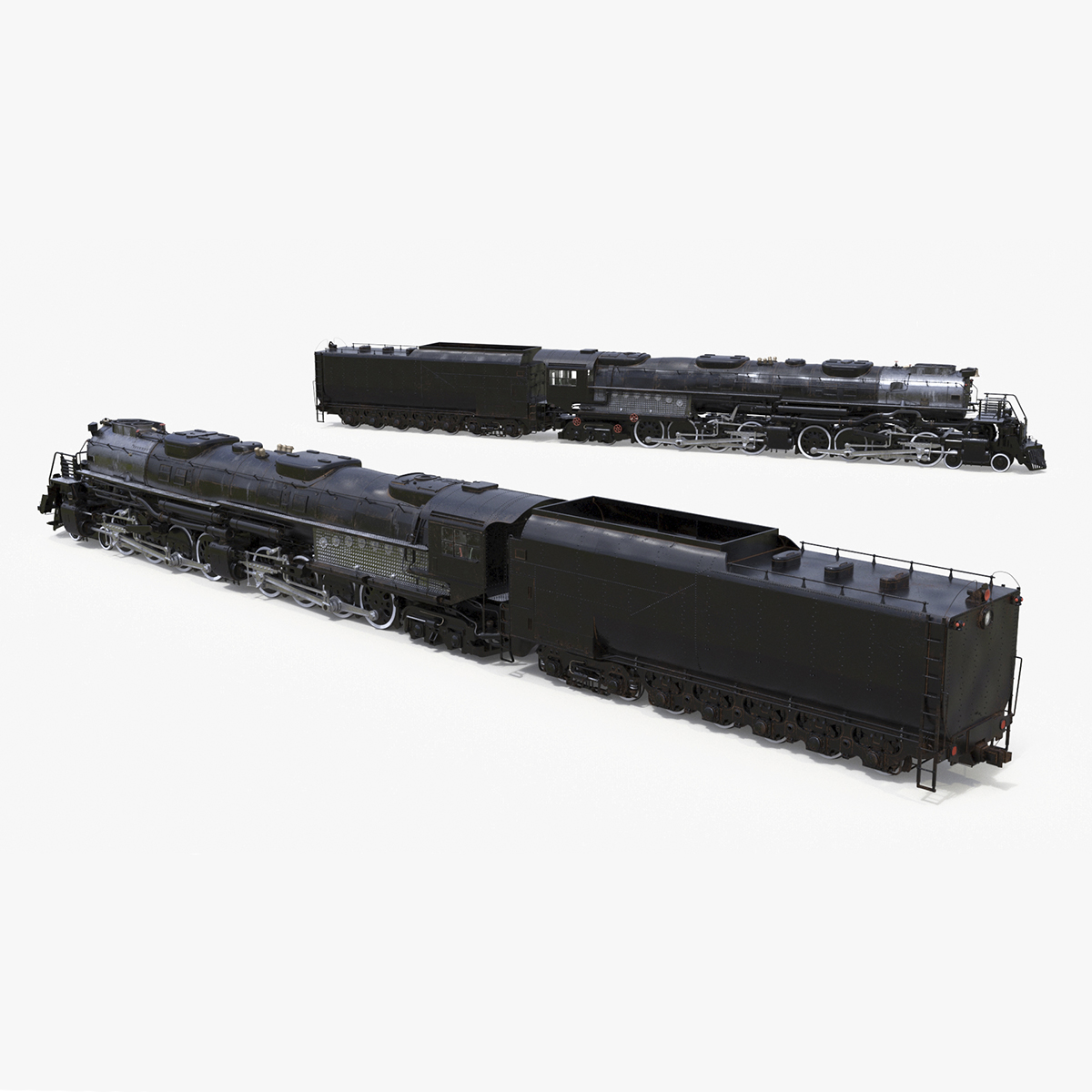 Vintage Locomotive with Trailed Tender Rigged for Cinema 4D 3D model