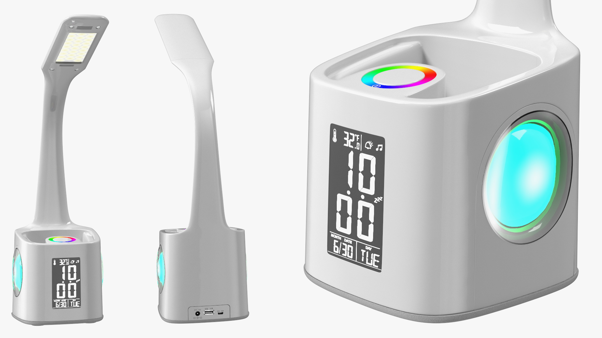 White Smart Desk Lamp with Clock 3D