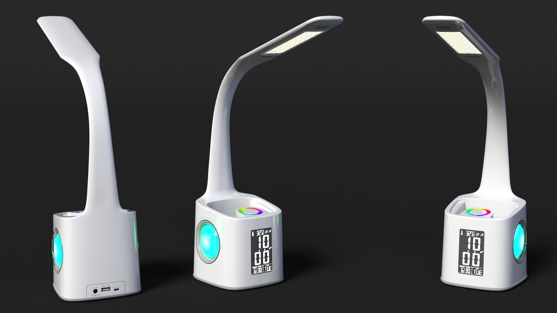 White Smart Desk Lamp with Clock 3D