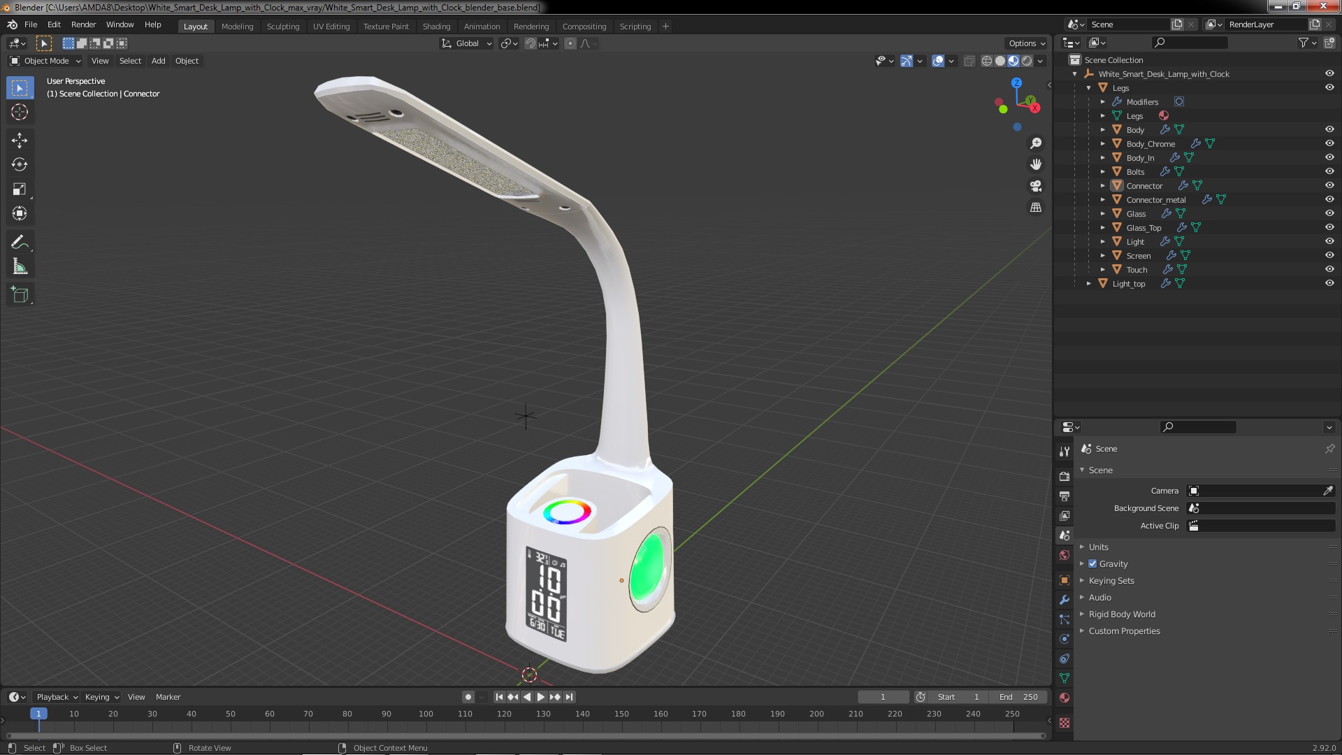 White Smart Desk Lamp with Clock 3D