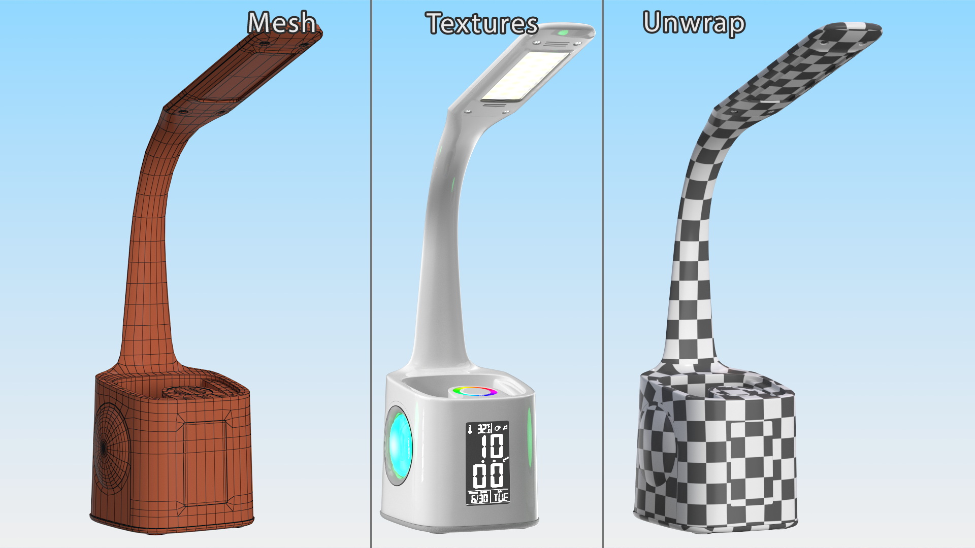 White Smart Desk Lamp with Clock 3D
