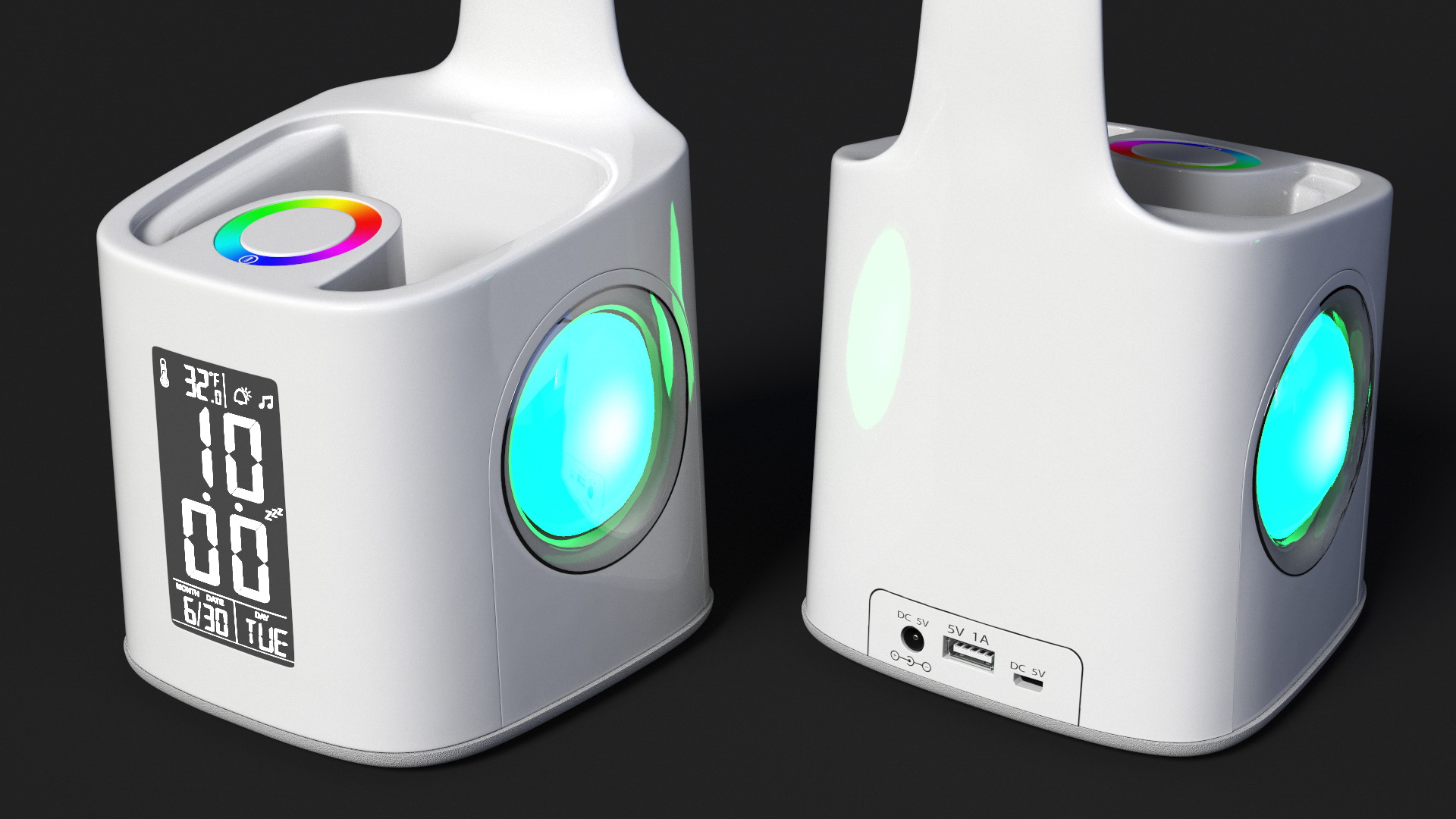 White Smart Desk Lamp with Clock 3D