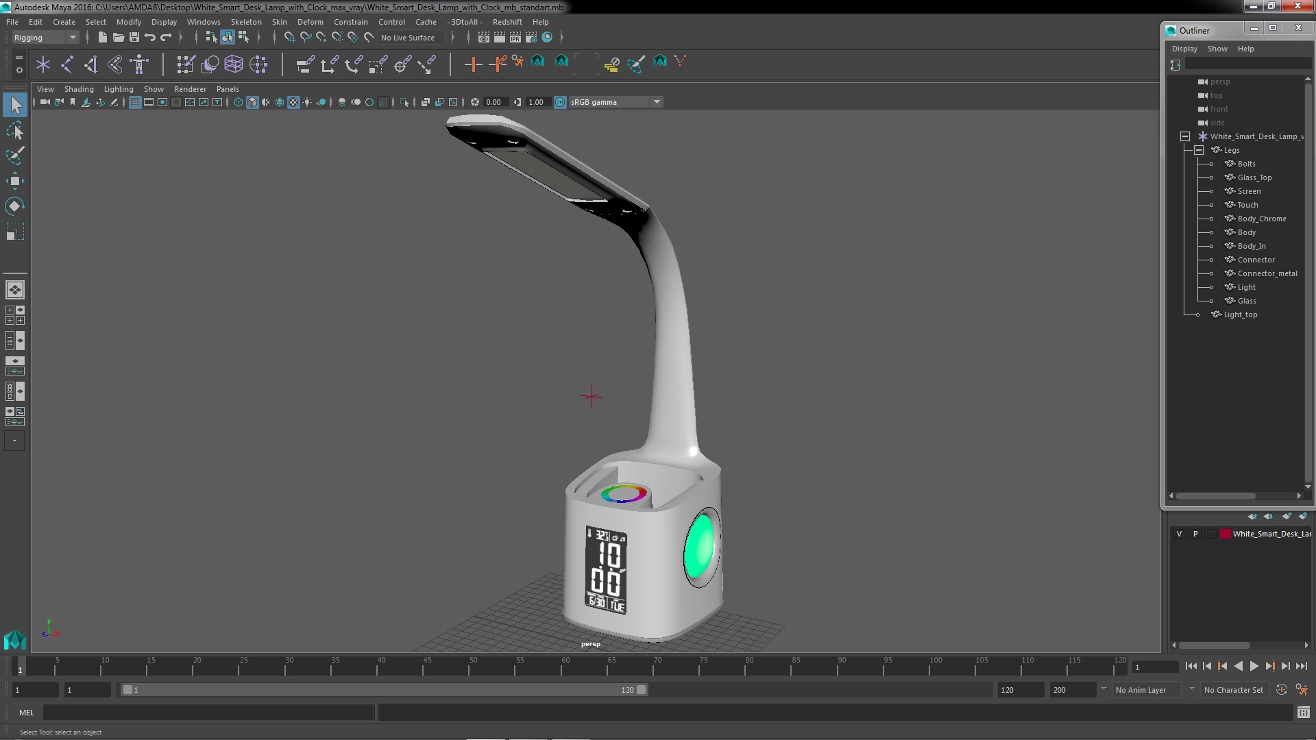 White Smart Desk Lamp with Clock 3D