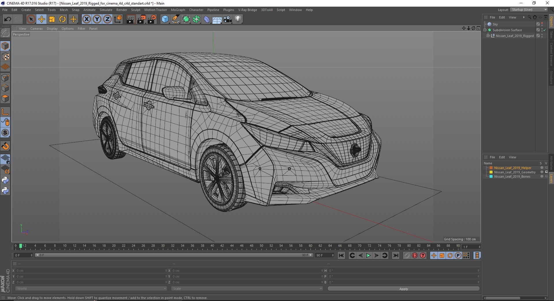 Nissan Leaf 2019 Rigged for Cinema 4D 3D