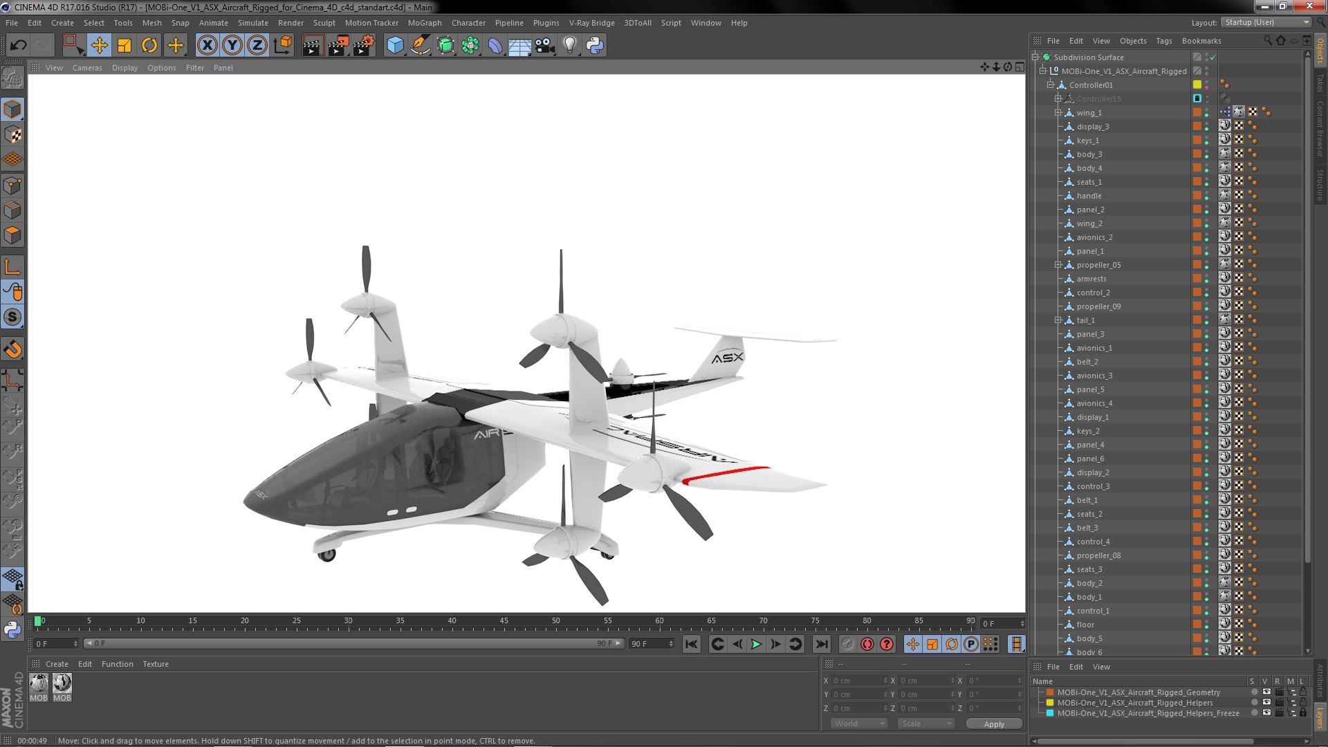 3D model MOBi-One V1 ASX Aircraft Rigged for Cinema 4D
