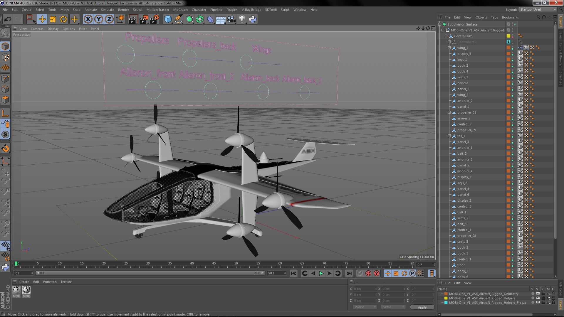 3D model MOBi-One V1 ASX Aircraft Rigged for Cinema 4D