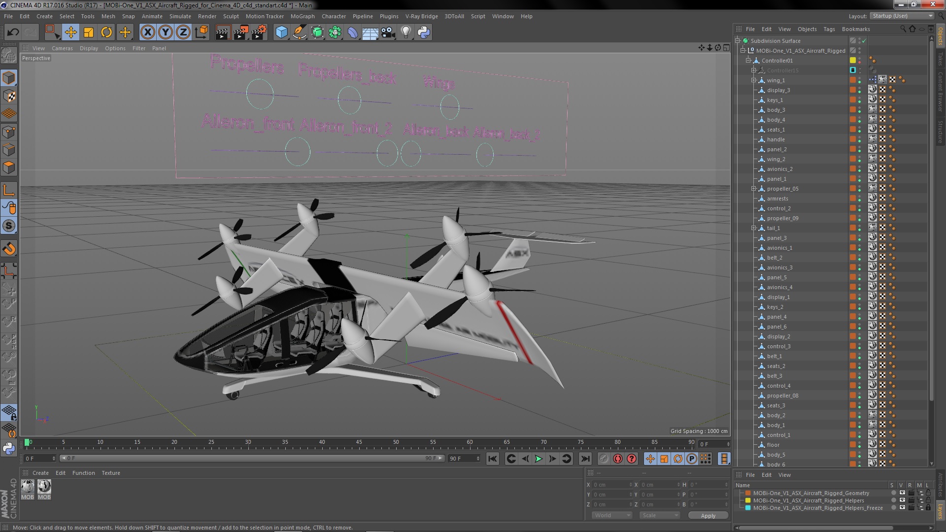 3D model MOBi-One V1 ASX Aircraft Rigged for Cinema 4D