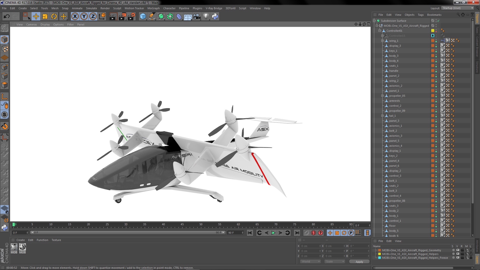 3D model MOBi-One V1 ASX Aircraft Rigged for Cinema 4D
