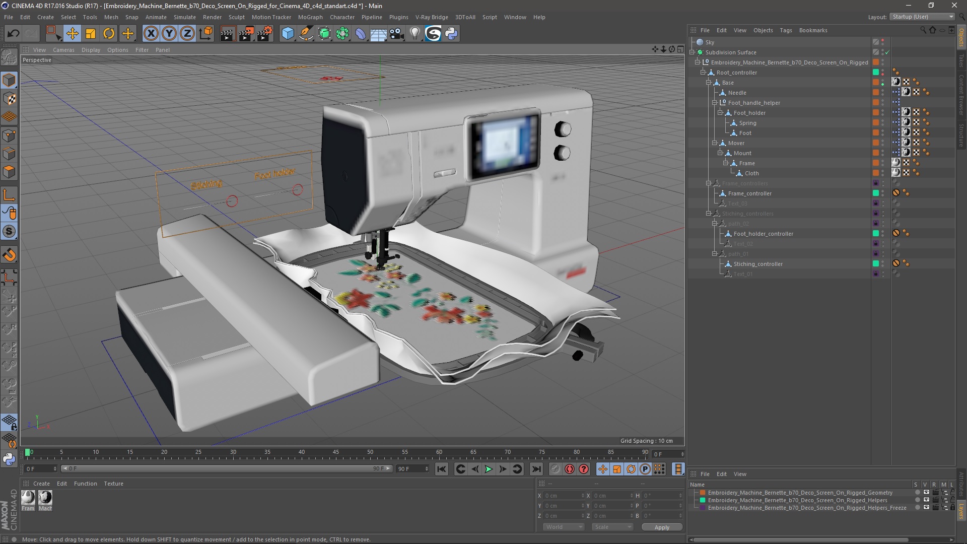 Embroidery Machine Bernette b70 Deco Screen On Rigged for Cinema 4D 3D