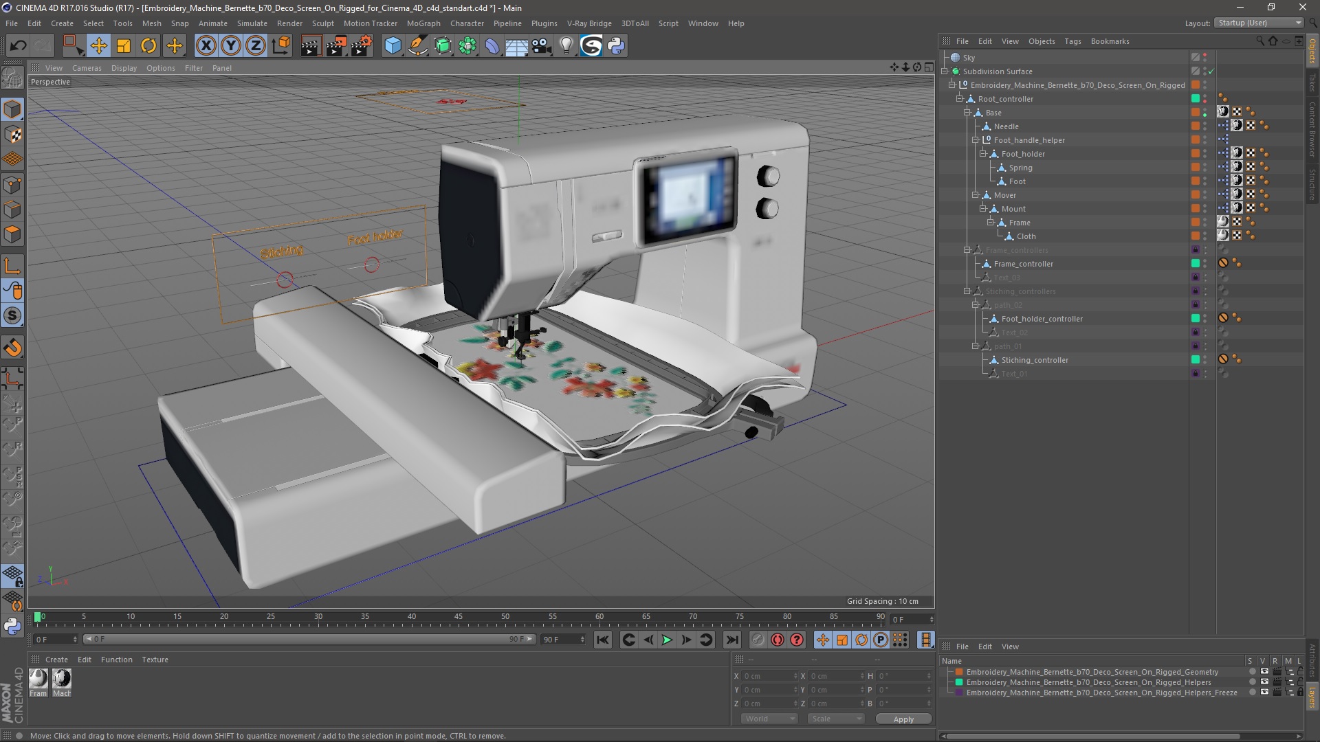 Embroidery Machine Bernette b70 Deco Screen On Rigged for Cinema 4D 3D