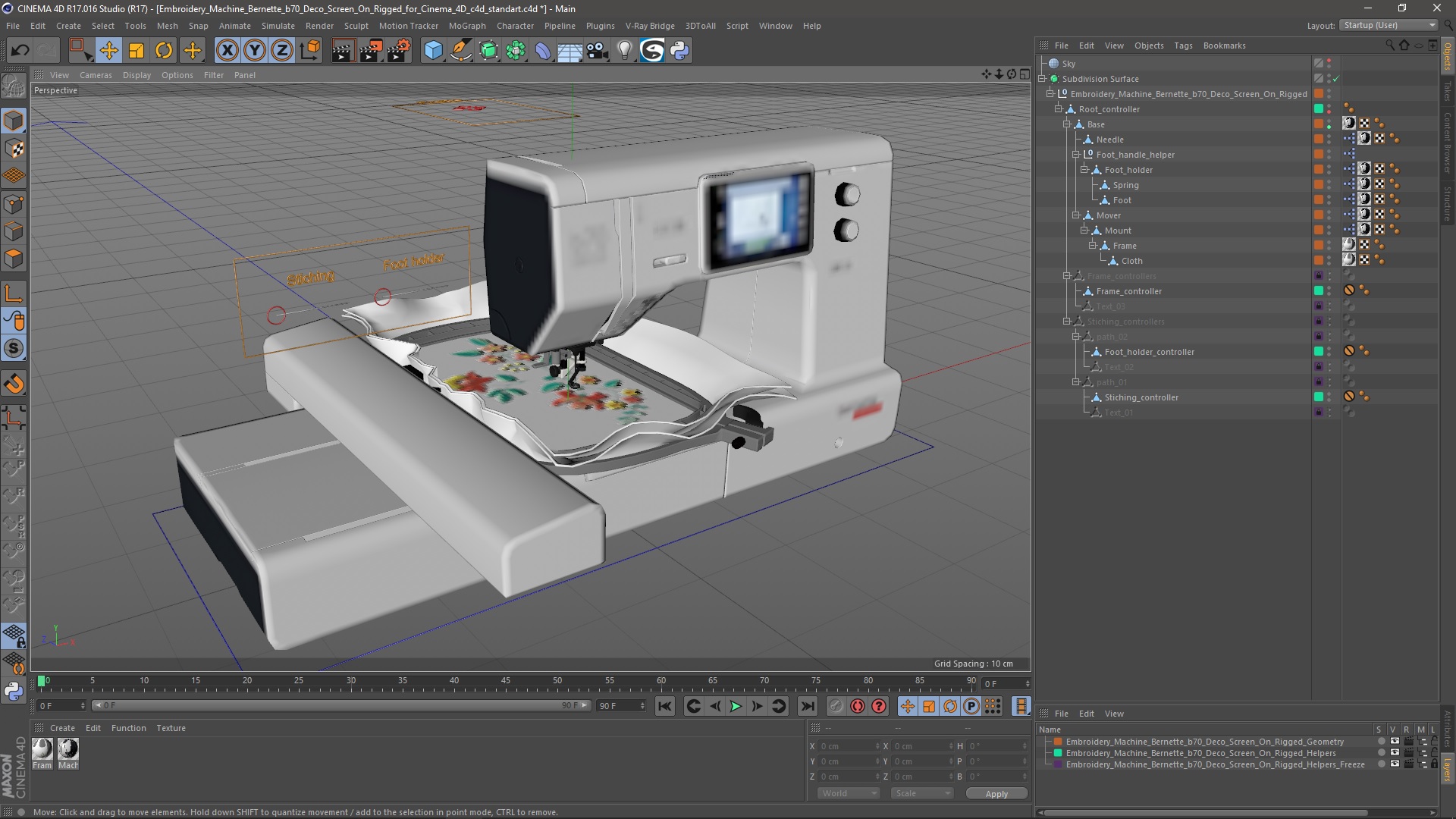 Embroidery Machine Bernette b70 Deco Screen On Rigged for Cinema 4D 3D