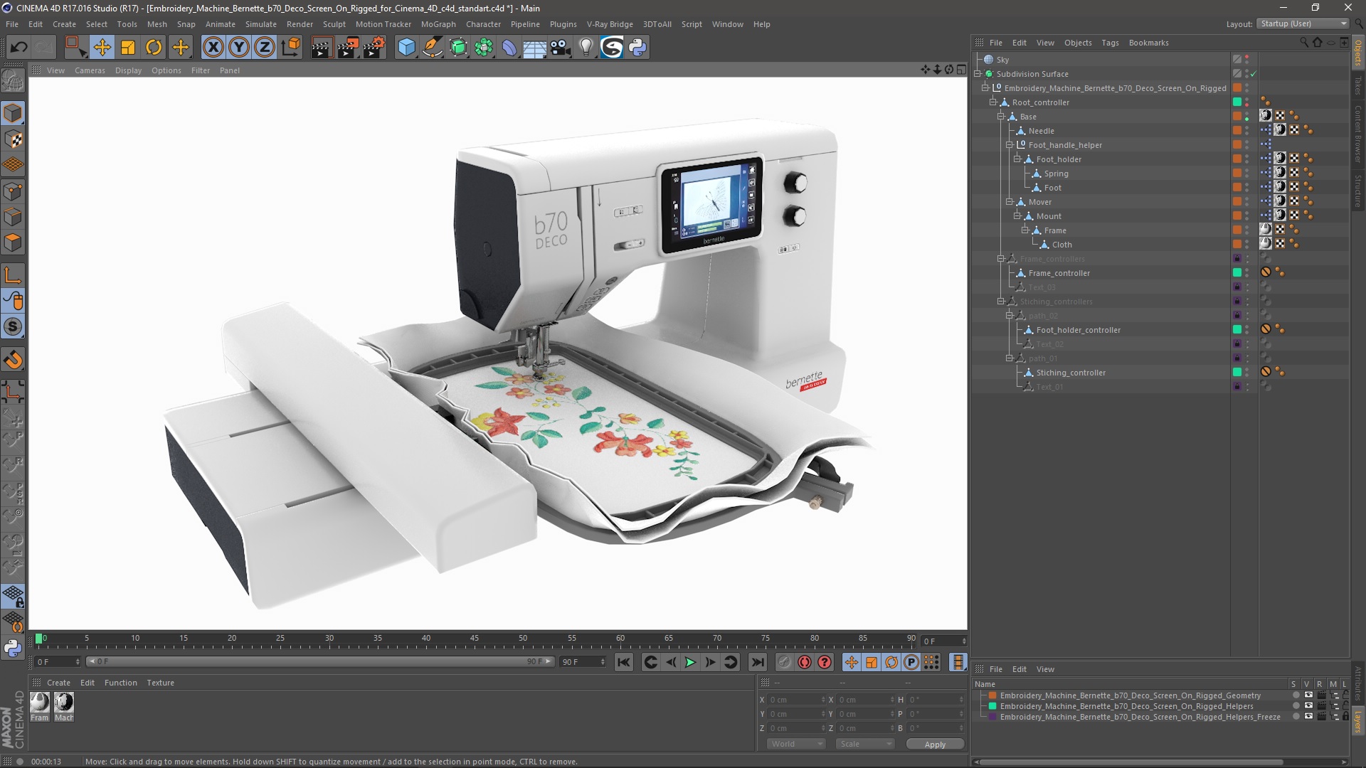 Embroidery Machine Bernette b70 Deco Screen On Rigged for Cinema 4D 3D