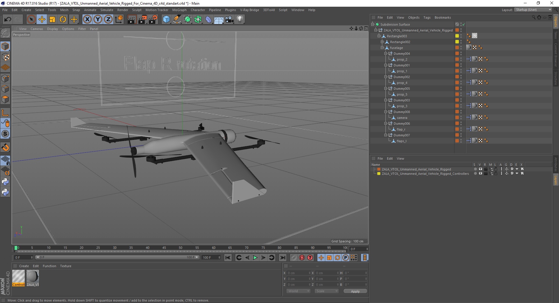 ZALA VTOL Unmanned Aerial Vehicle Rigged for Cinema 4D 3D model