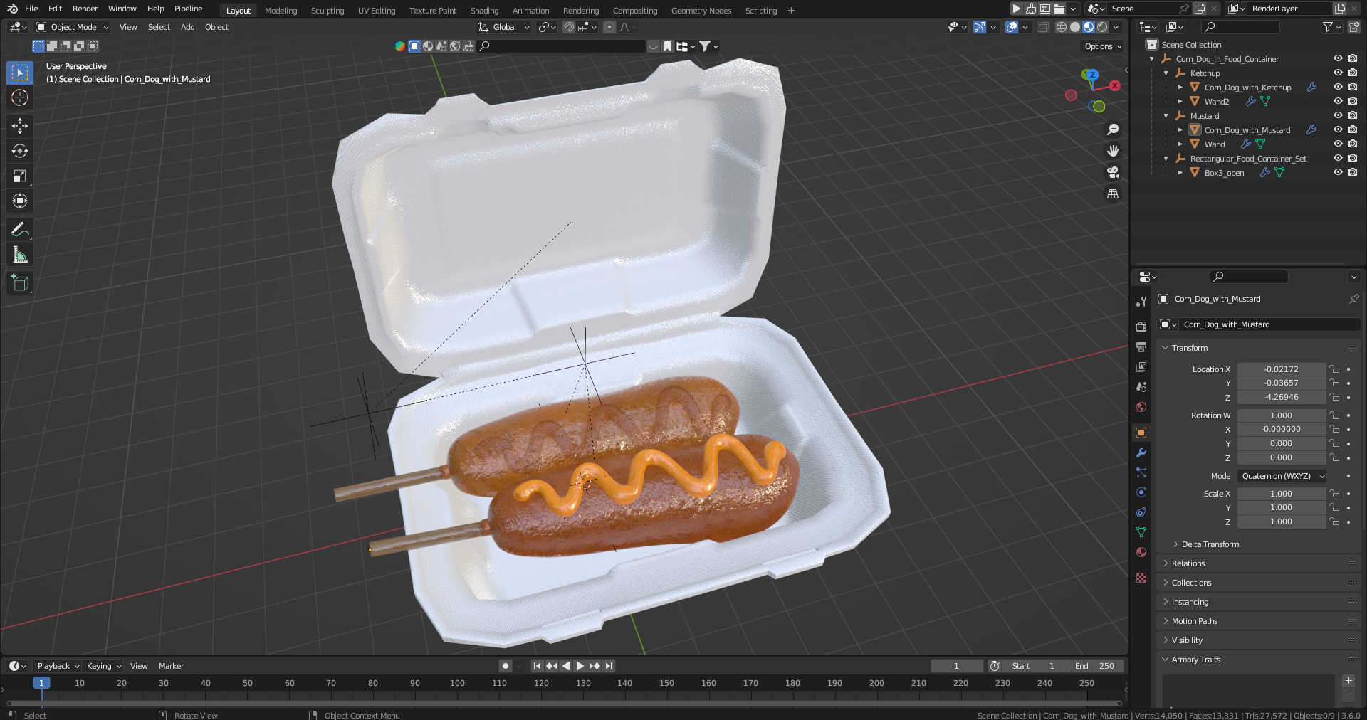 3D Corn Dog in Food Container