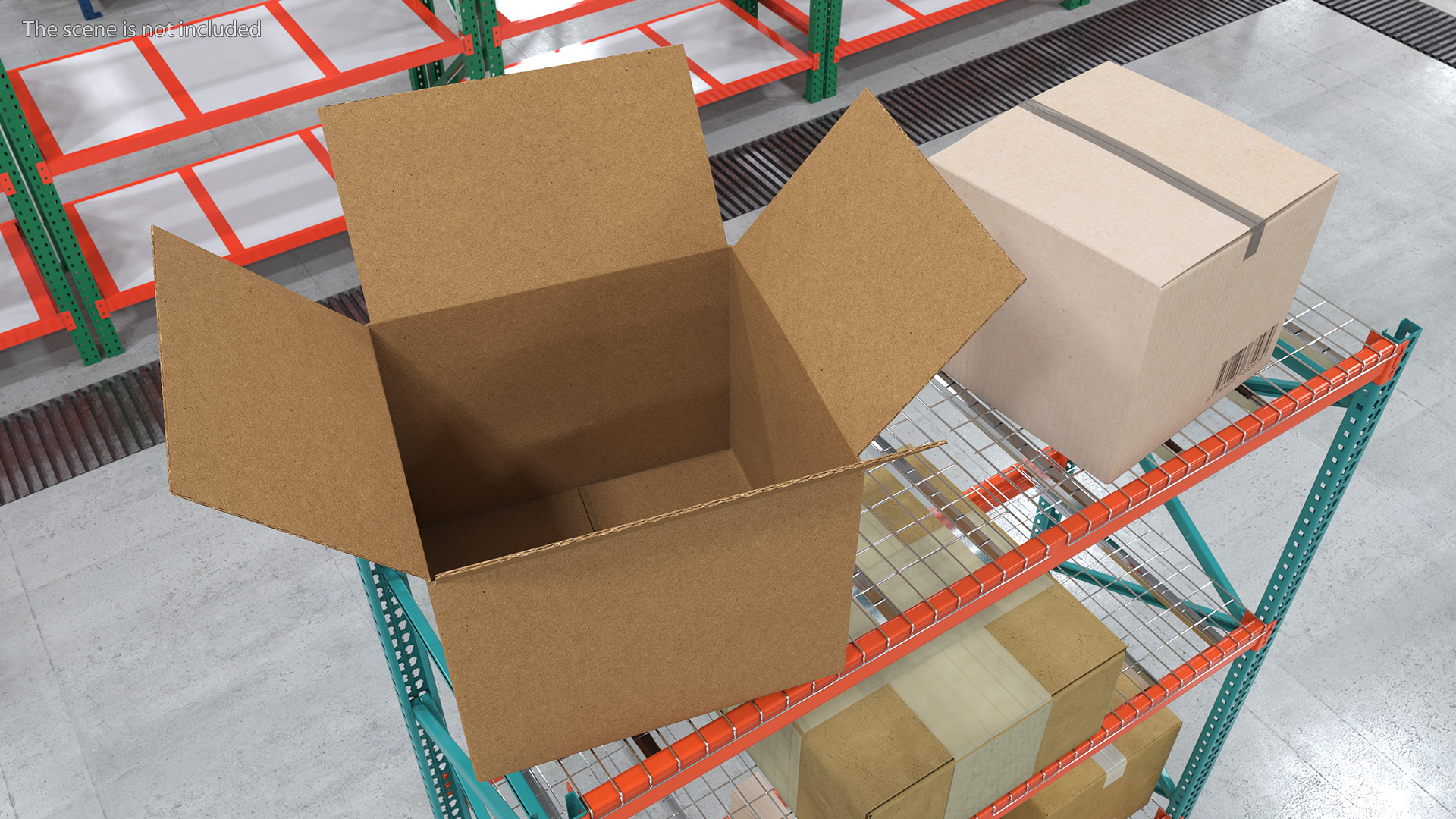 3D Opened Blank Cardboard Box