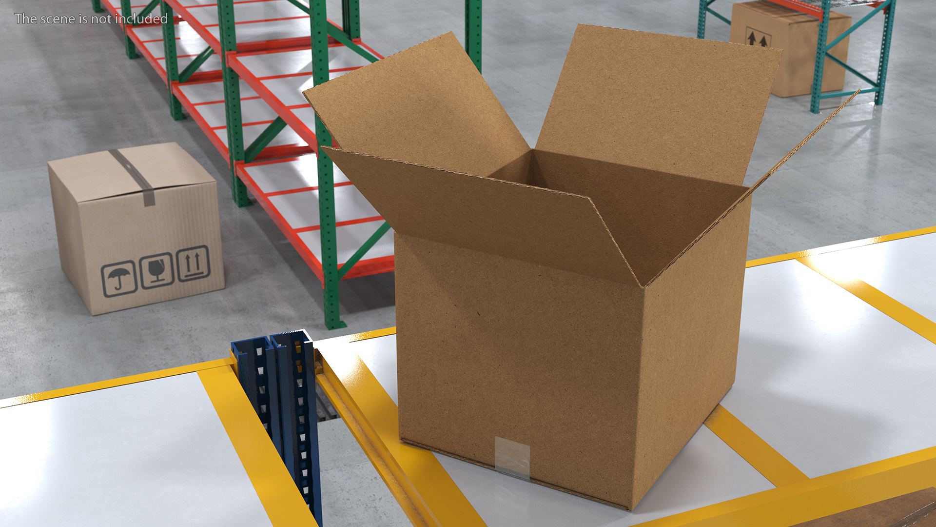 3D Opened Blank Cardboard Box