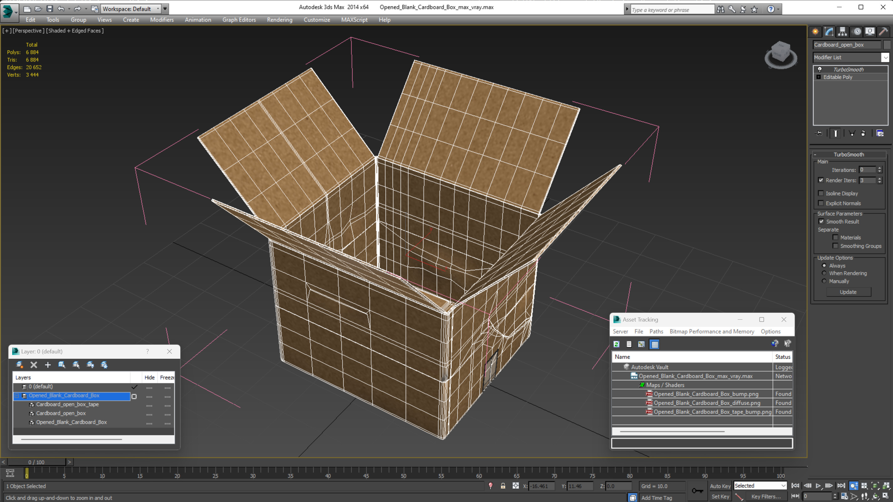 3D Opened Blank Cardboard Box