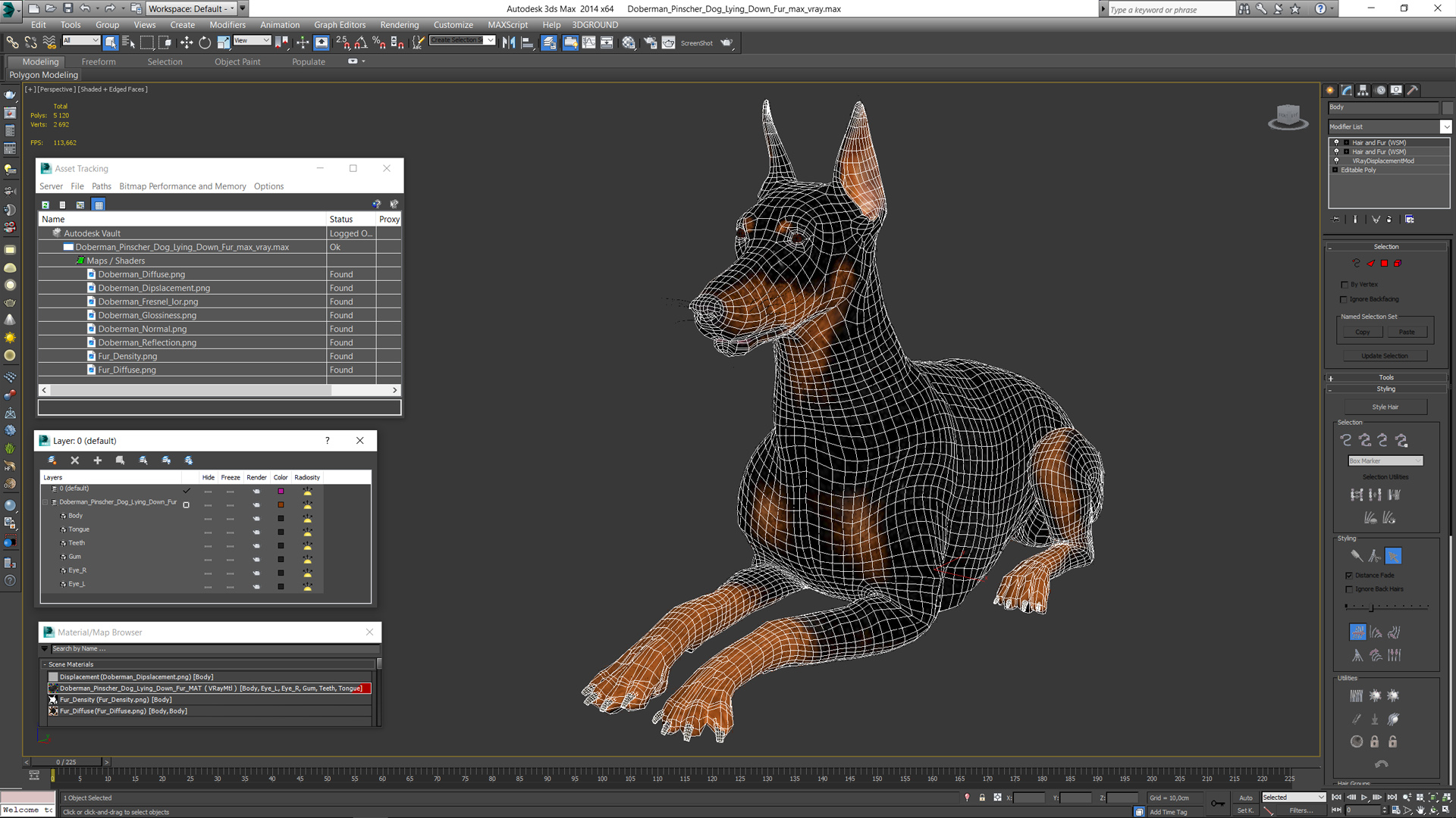 3D Doberman Pinscher Dog Lying Down Fur