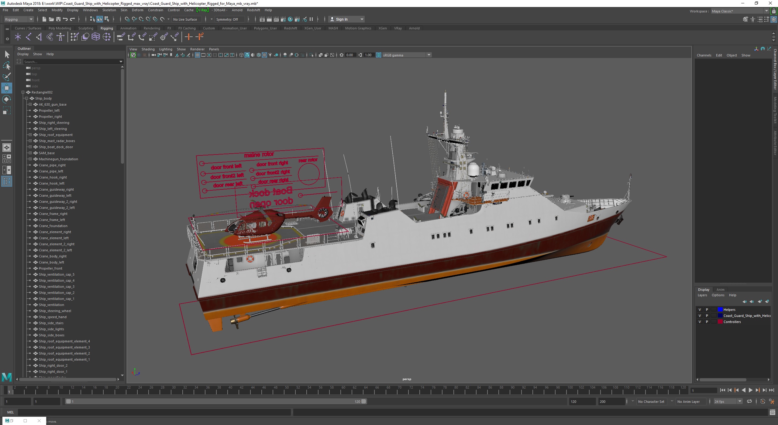 3D Coast Guard Ship with Helicopter Rigged for Maya model