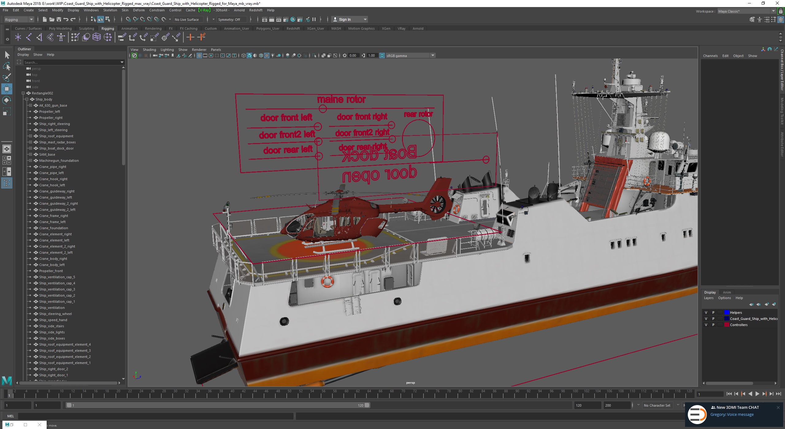 3D Coast Guard Ship with Helicopter Rigged for Maya model