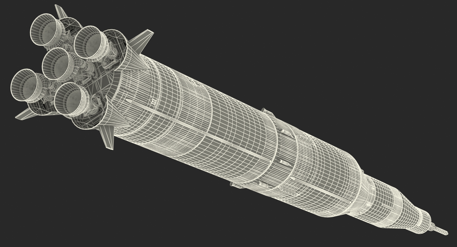 Three Stage Super Heavy Saturn V Rocket with Internal Parts 3D model