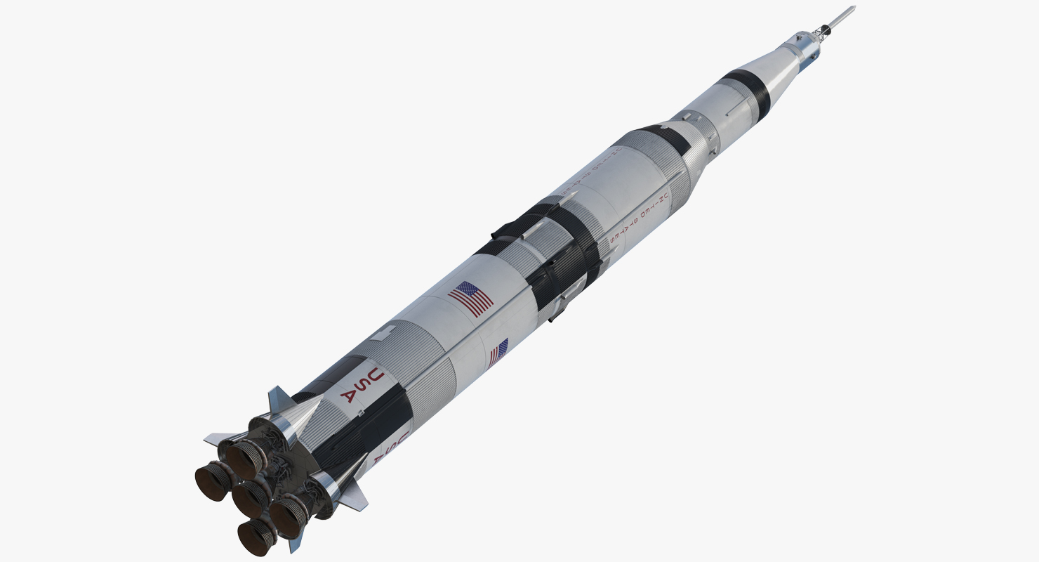 Three Stage Super Heavy Saturn V Rocket with Internal Parts 3D model