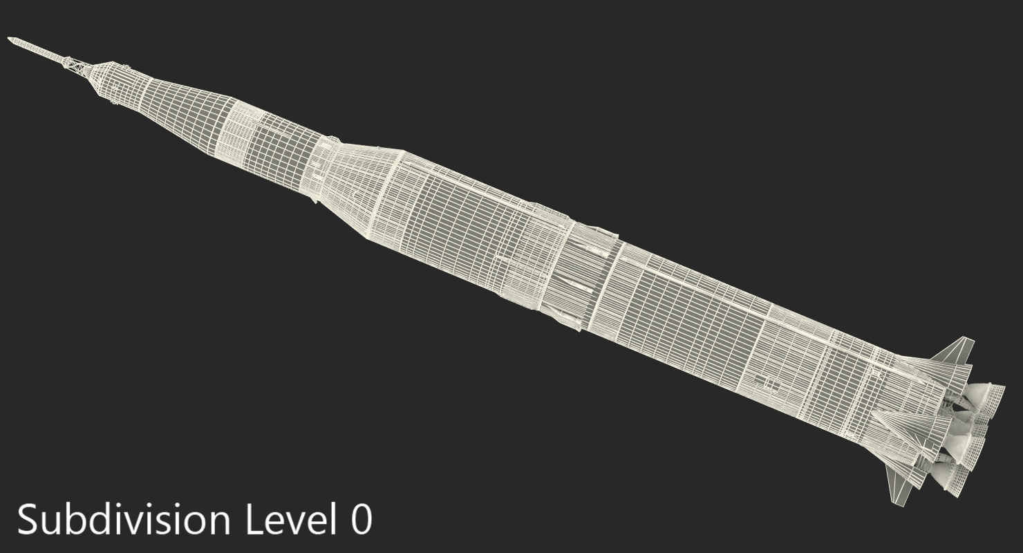 Three Stage Super Heavy Saturn V Rocket with Internal Parts 3D model