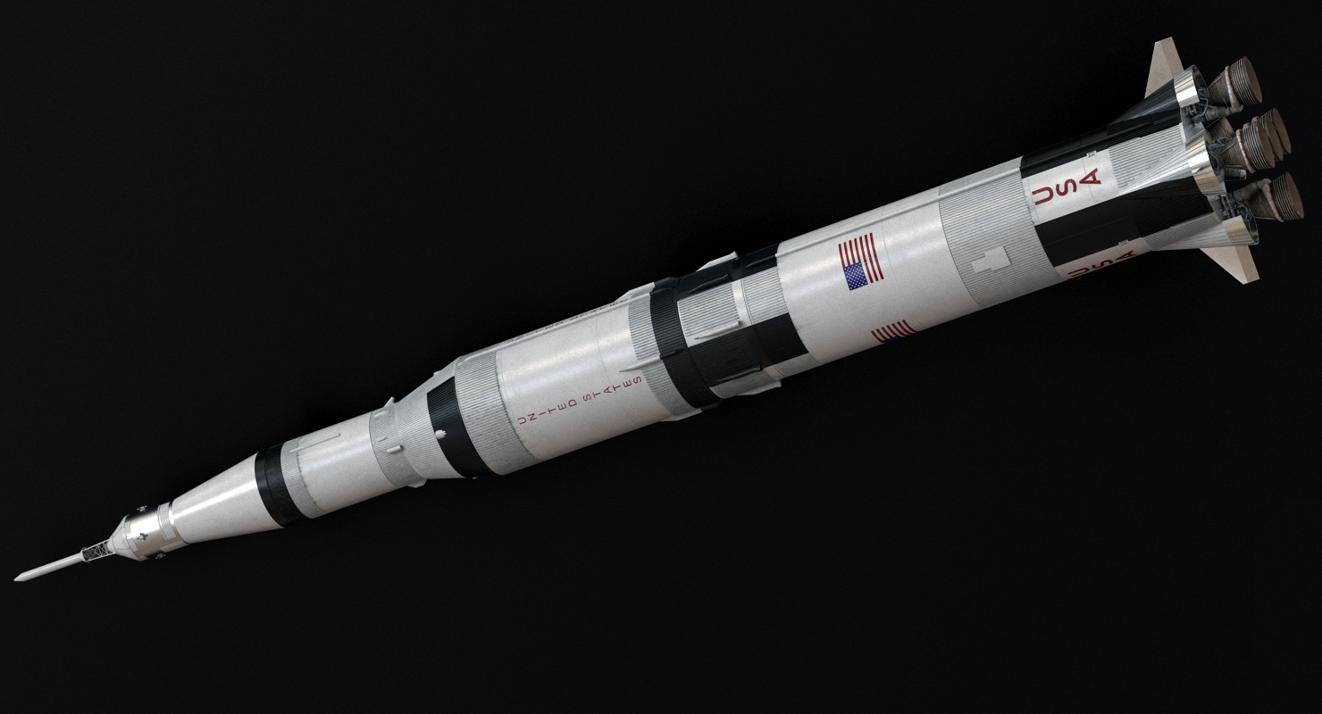 Three Stage Super Heavy Saturn V Rocket with Internal Parts 3D model