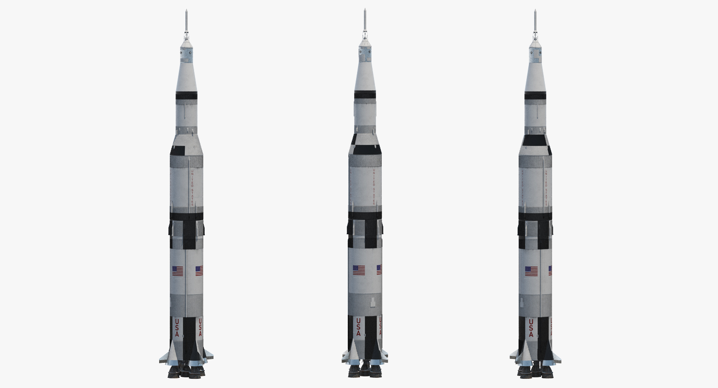 Three Stage Super Heavy Saturn V Rocket with Internal Parts 3D model
