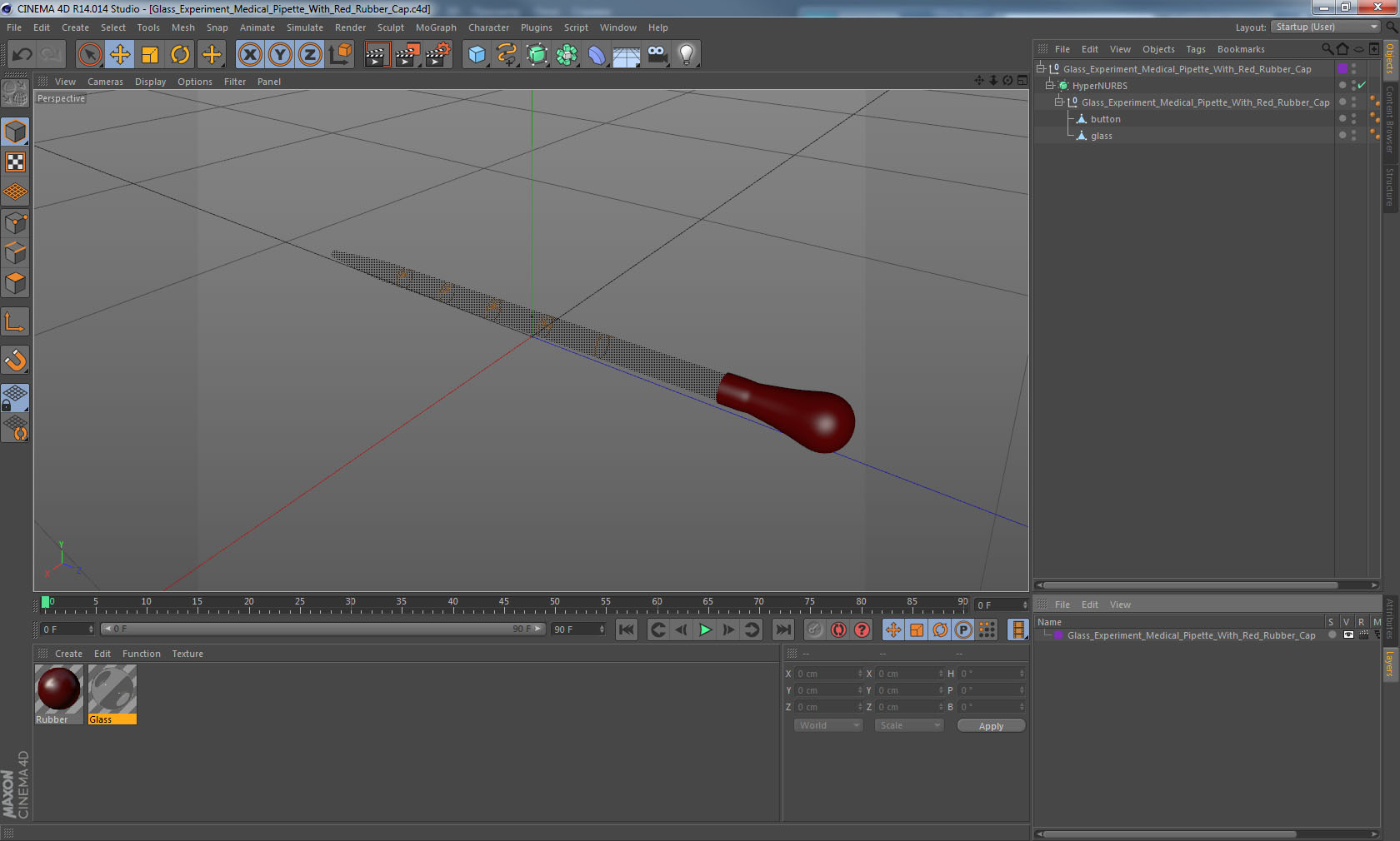 Glass Experiment Medical Pipette With Red Rubber Cap 3D