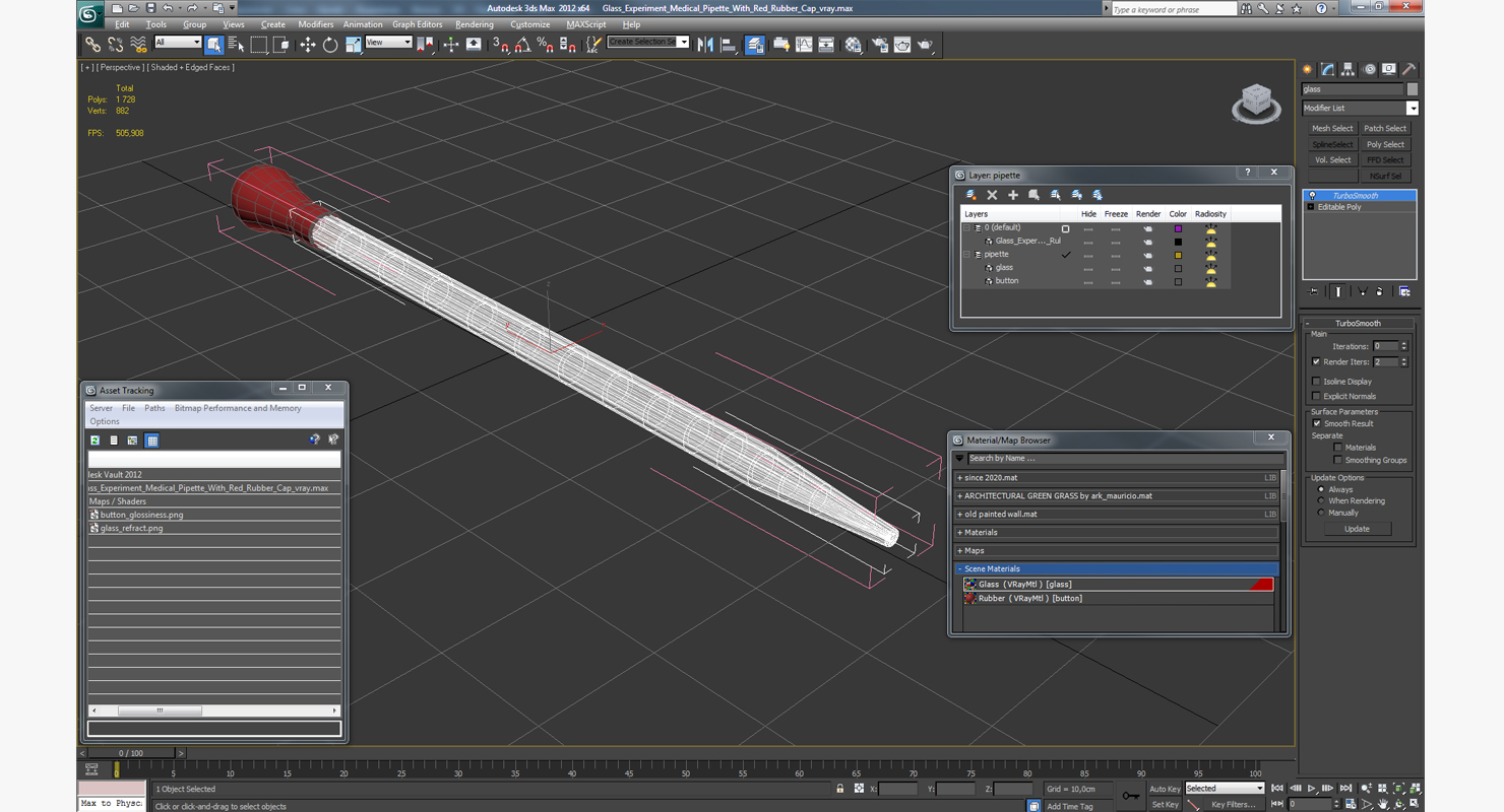 Glass Experiment Medical Pipette With Red Rubber Cap 3D