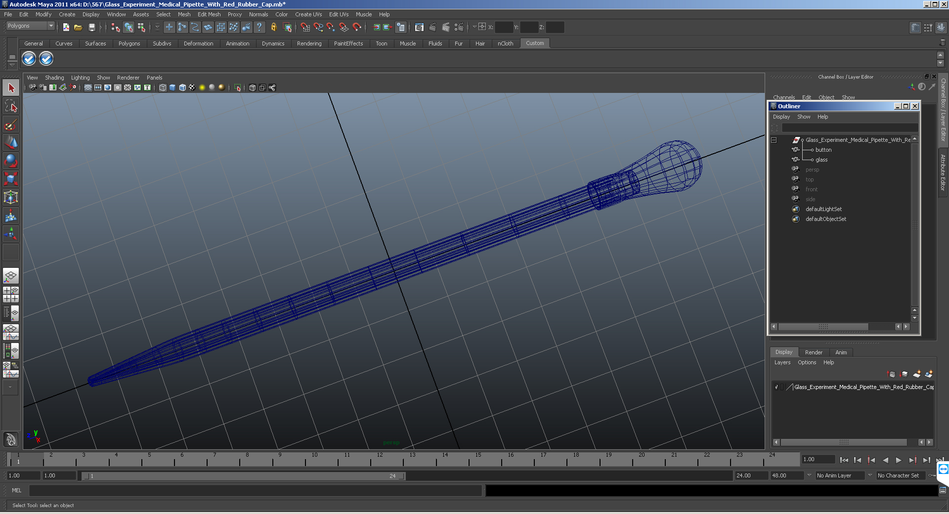 Glass Experiment Medical Pipette With Red Rubber Cap 3D