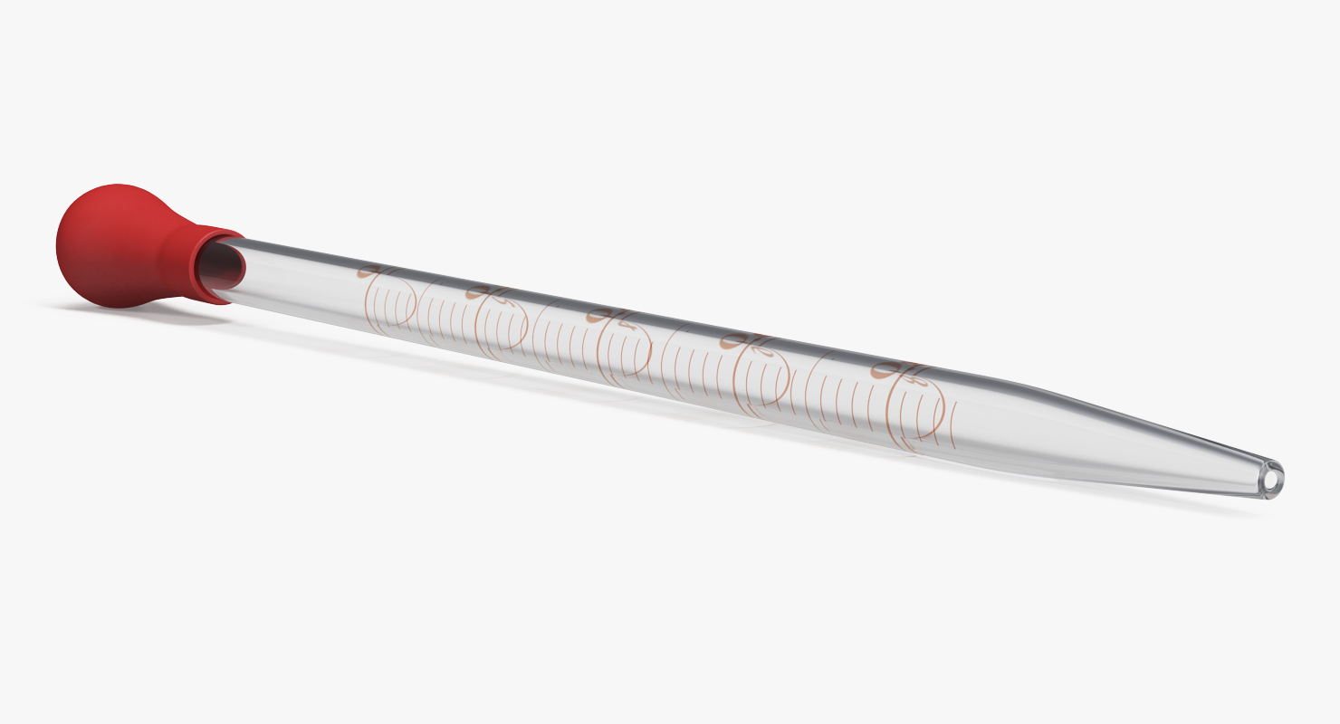 Glass Experiment Medical Pipette With Red Rubber Cap 3D