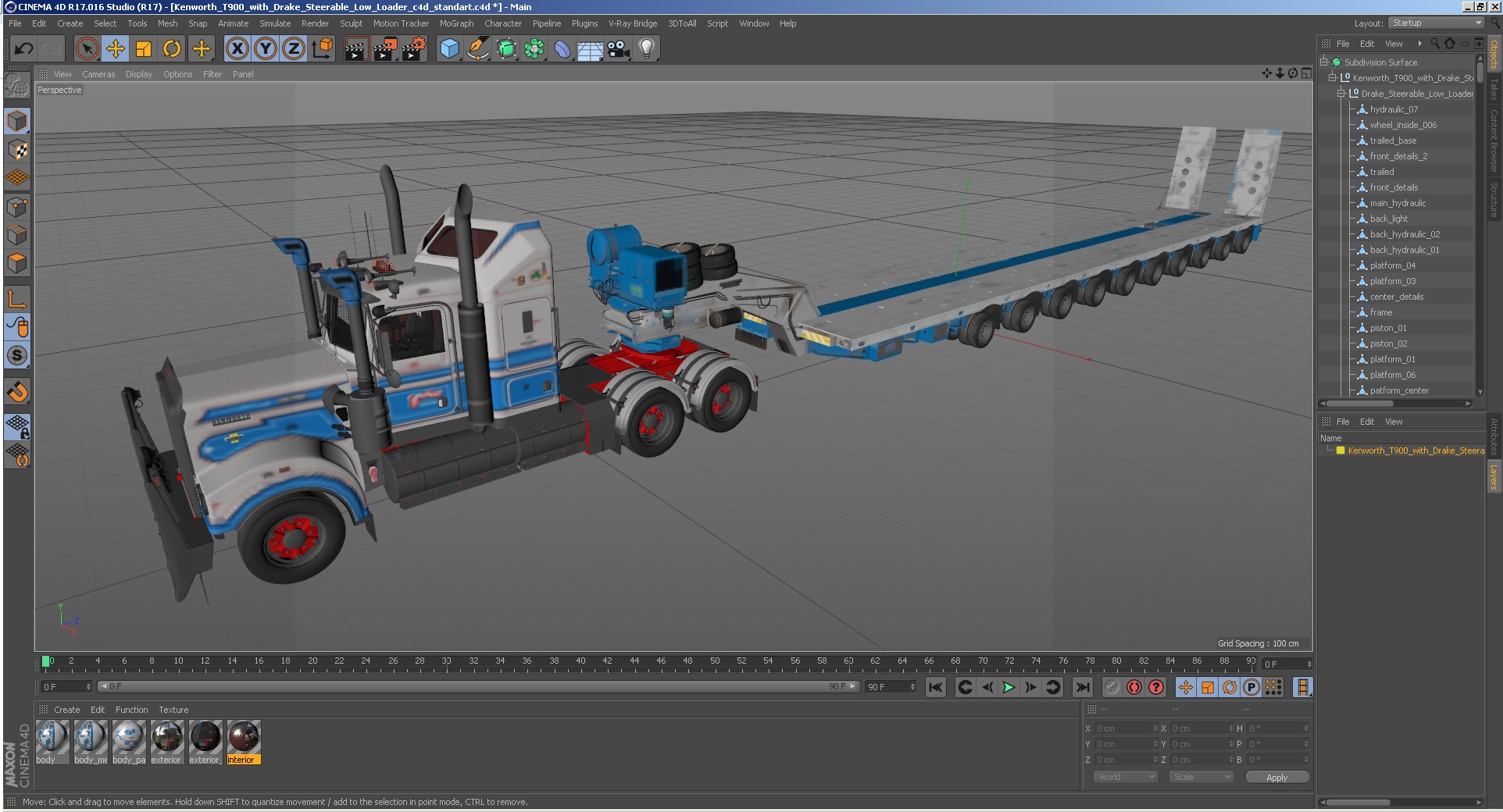 3D model Kenworth T900 with Drake Steerable Low Loader