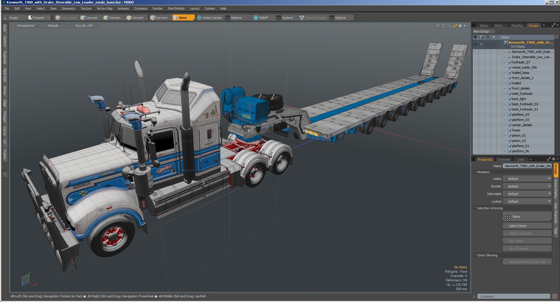 3D model Kenworth T900 with Drake Steerable Low Loader