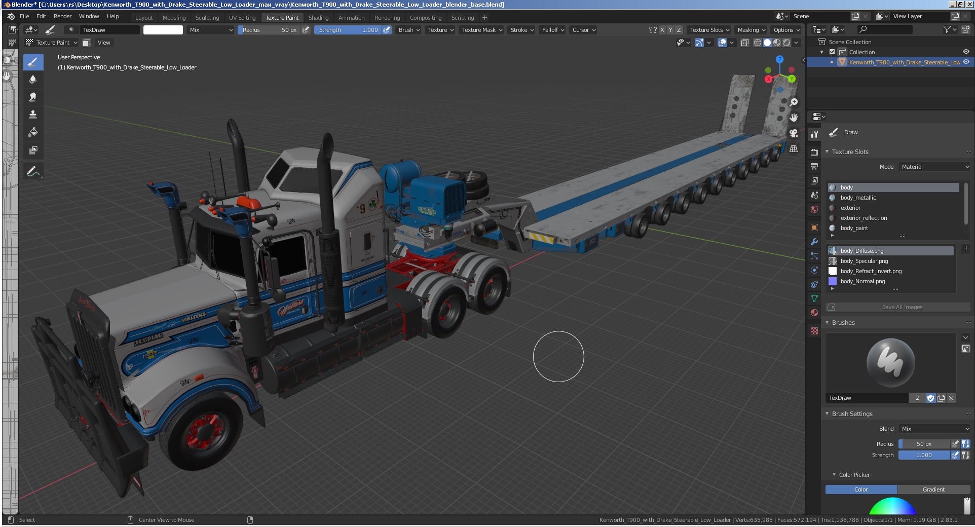 3D model Kenworth T900 with Drake Steerable Low Loader