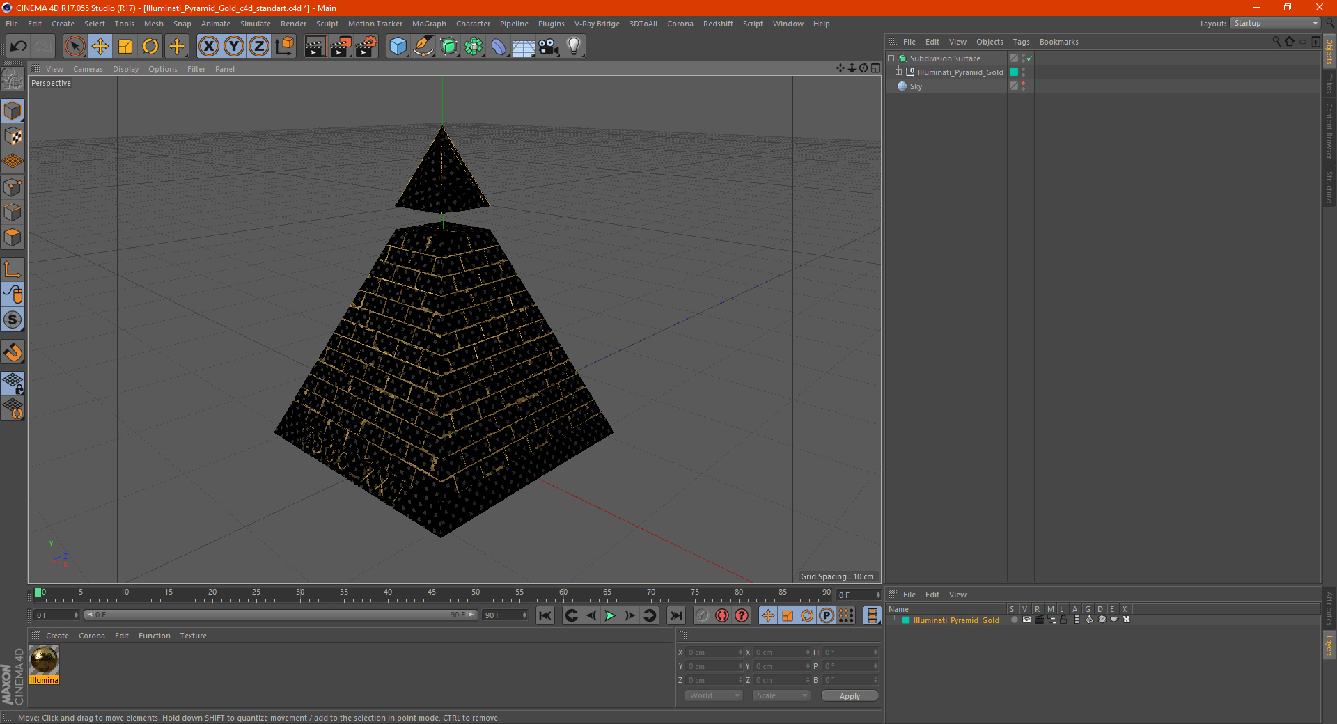3D Illuminati Pyramid Gold model
