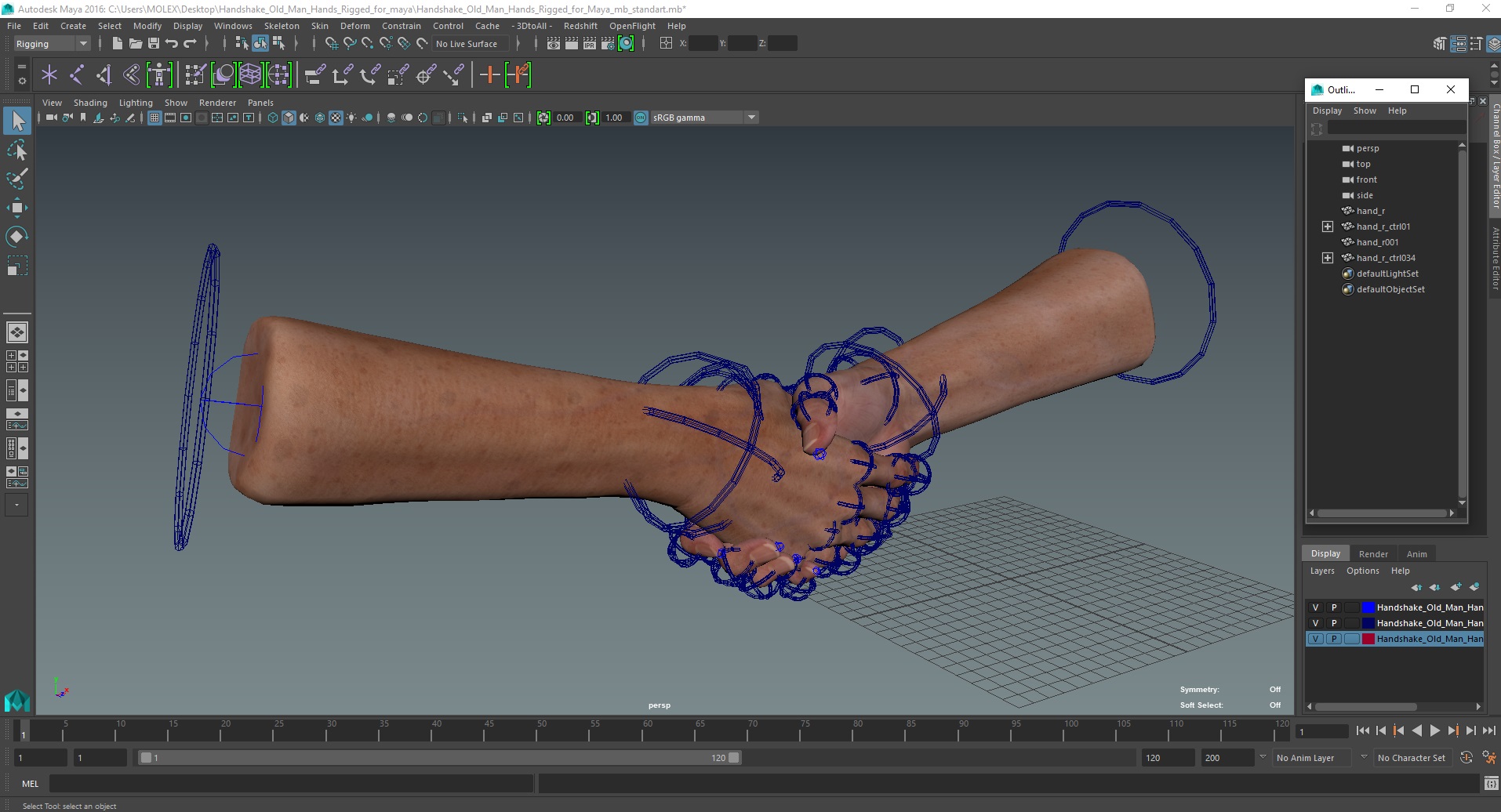Handshake Old Man Hands Rigged for Maya 3D model