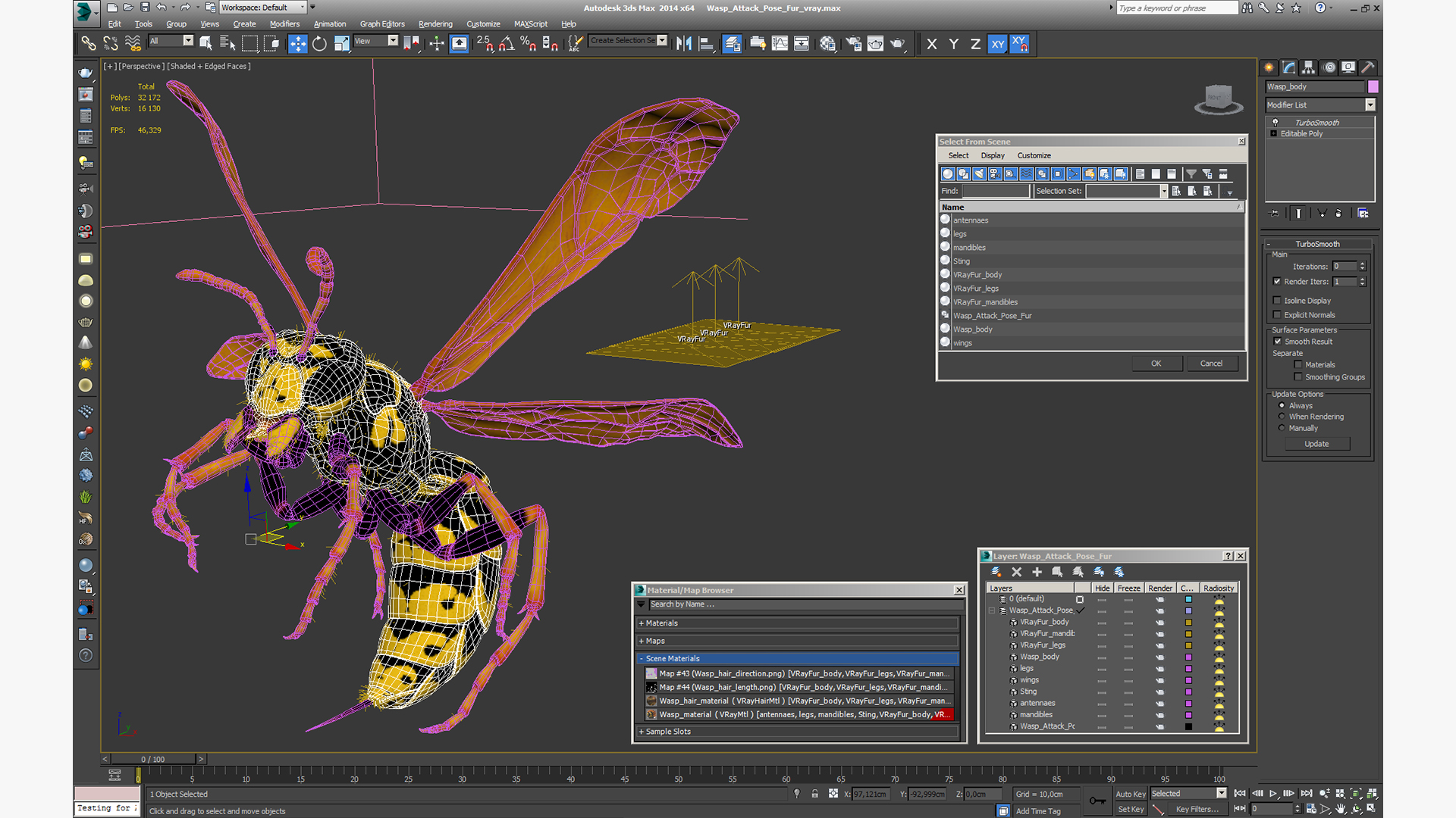 3D model Wasp Attack Pose Fur