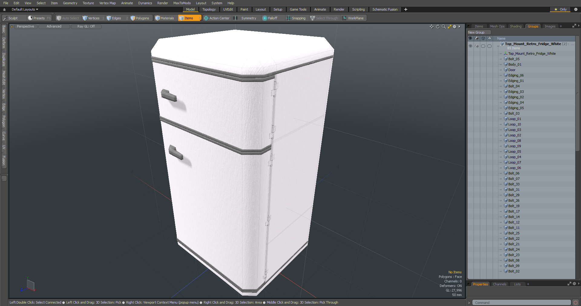 3D Top Mount Retro Fridge White model
