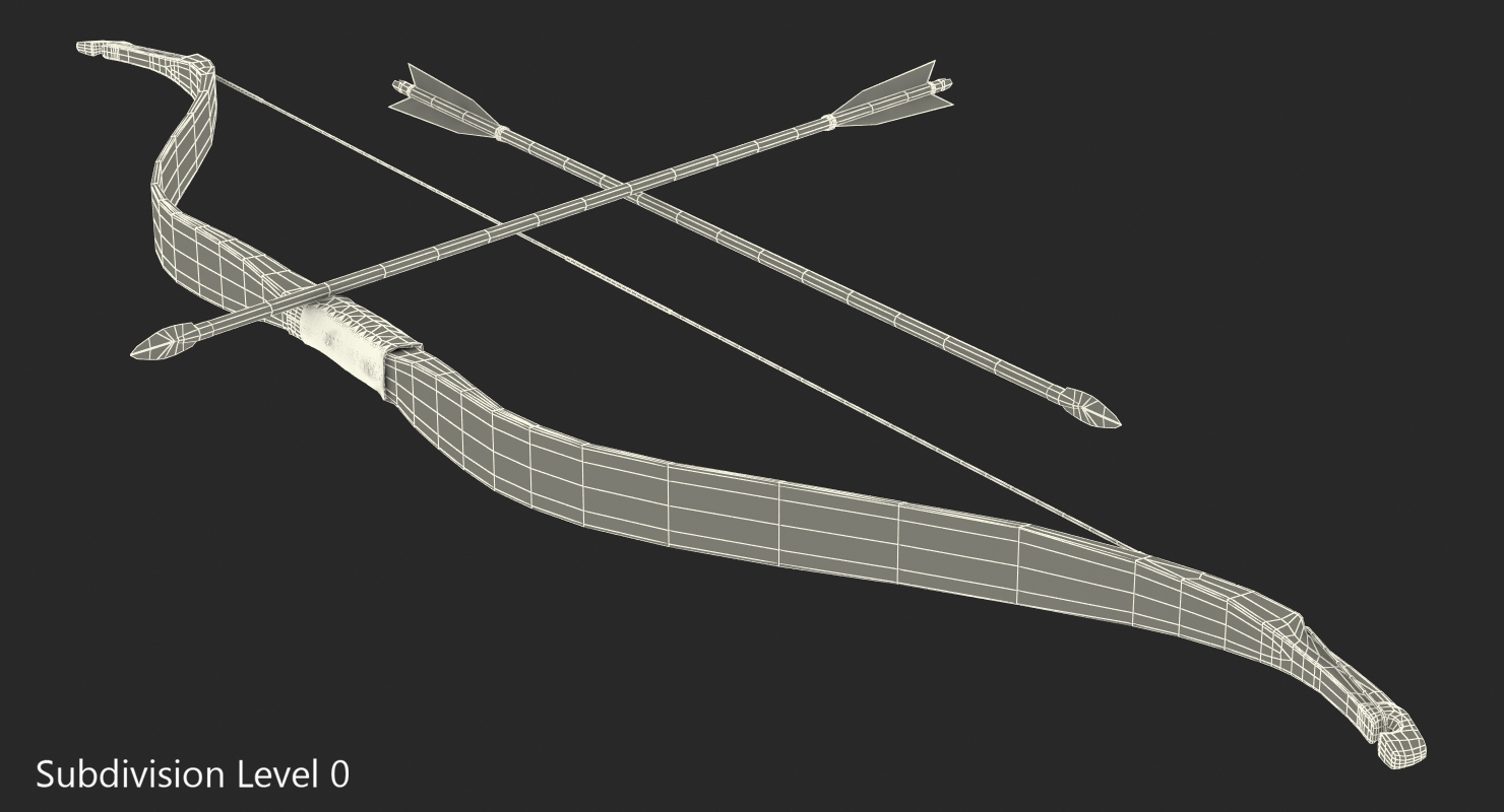3D model Antique Wooden Bow with Arrows