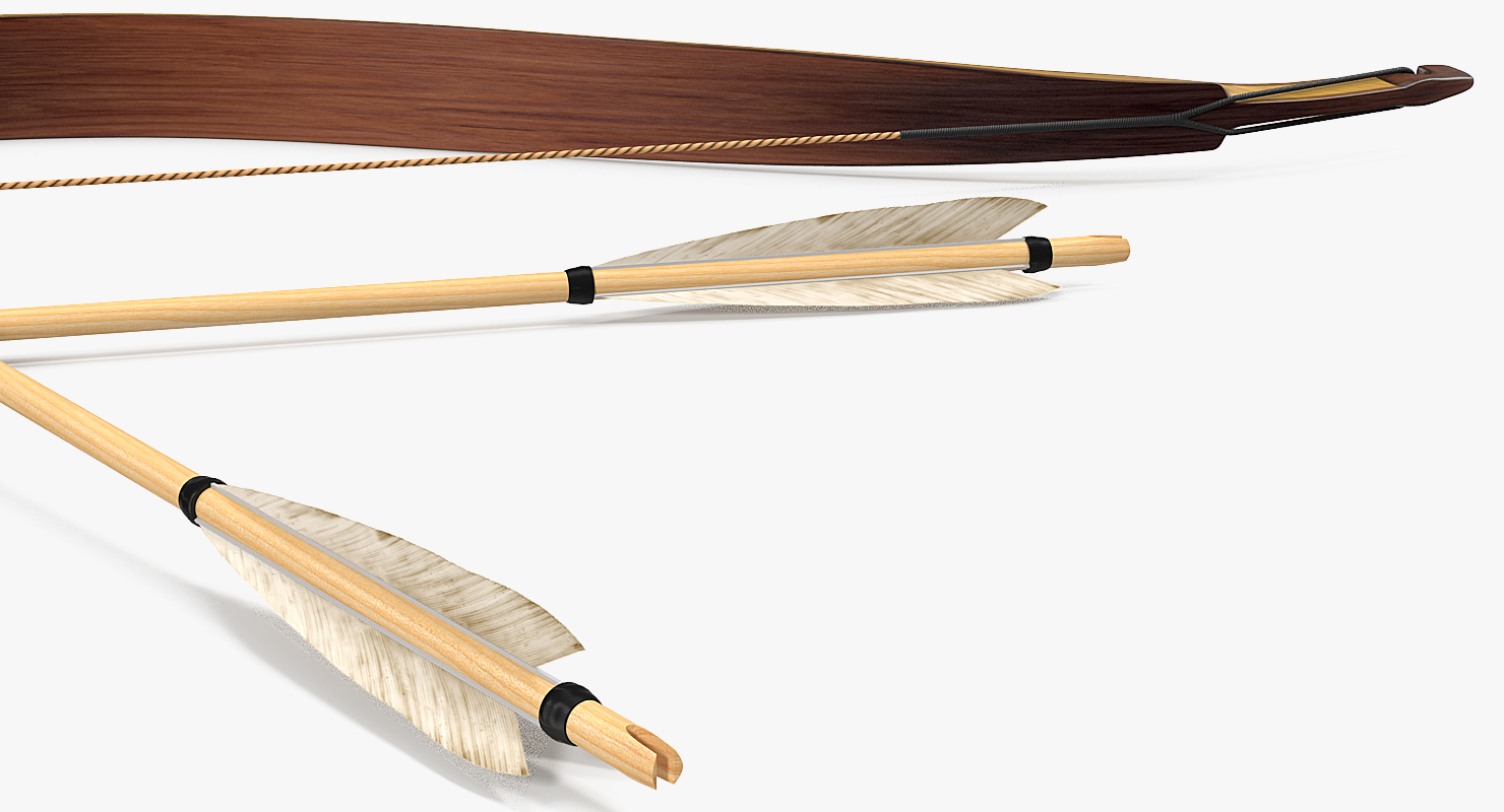 3D model Antique Wooden Bow with Arrows