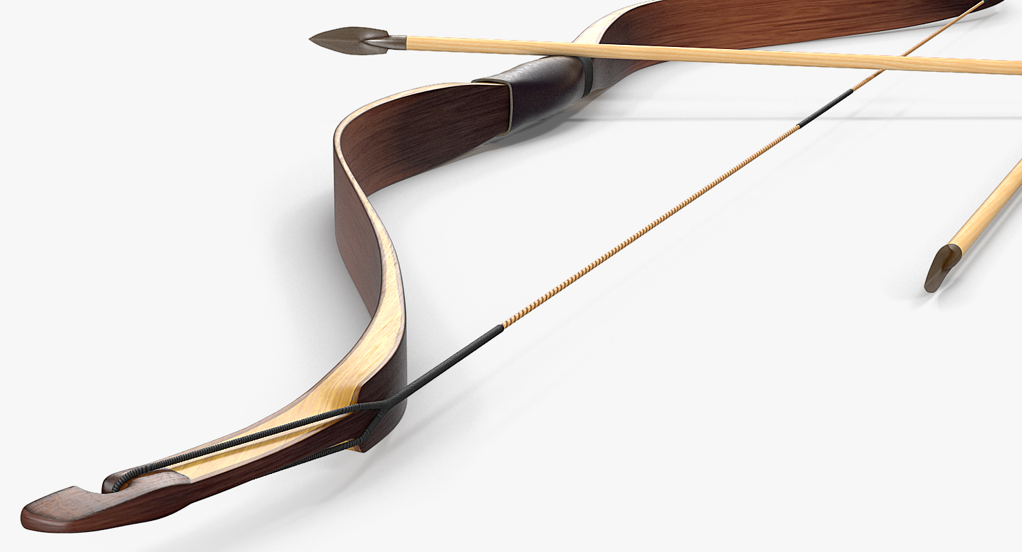 3D model Antique Wooden Bow with Arrows