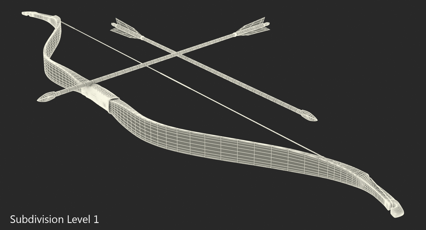 3D model Antique Wooden Bow with Arrows